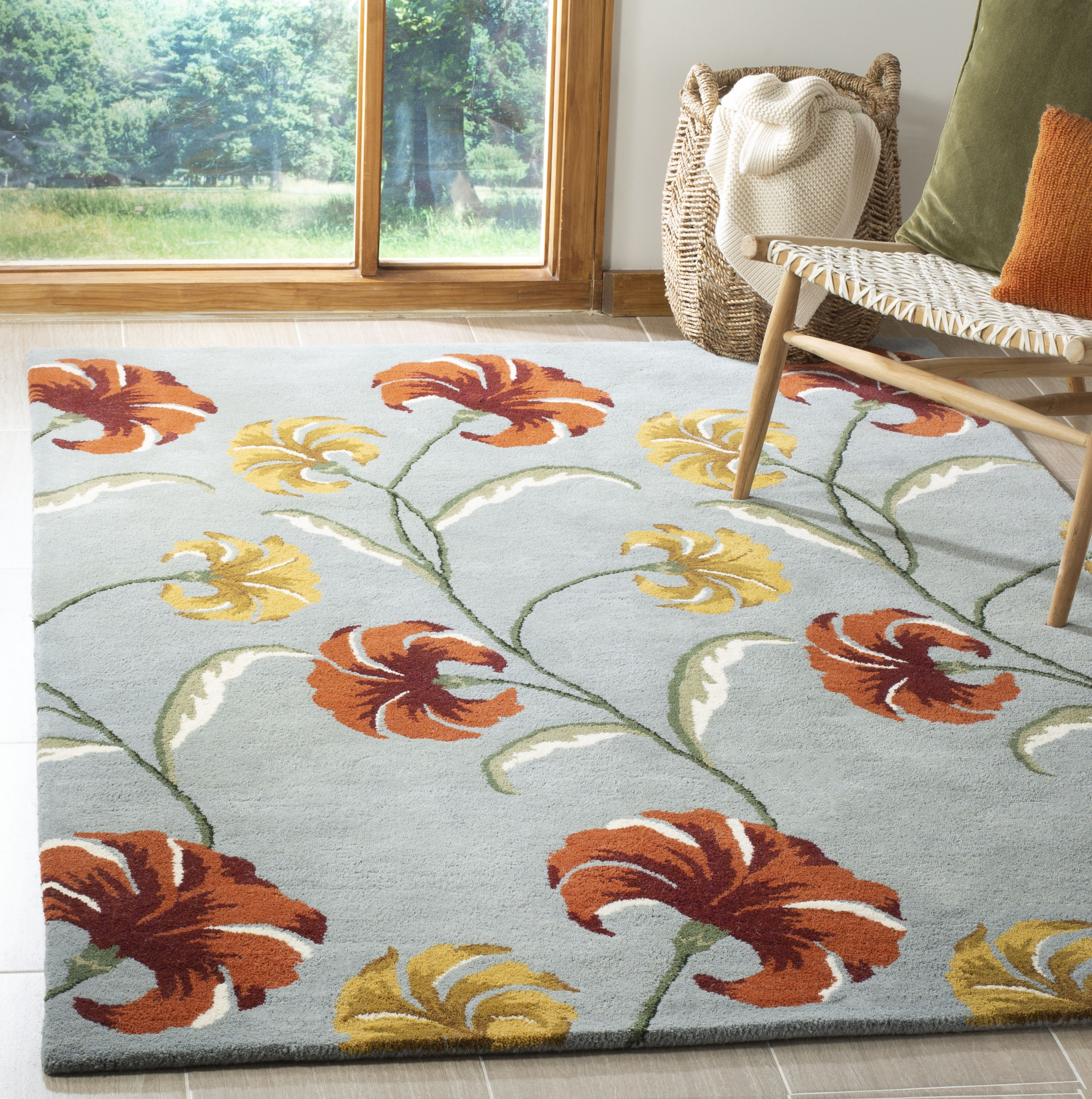 5 x 8 (ft) Tufted Wool Blue / Multi Rectangular Indoor Floral/Botanical Mid-Century Modern Professionally Clean Only Area rug