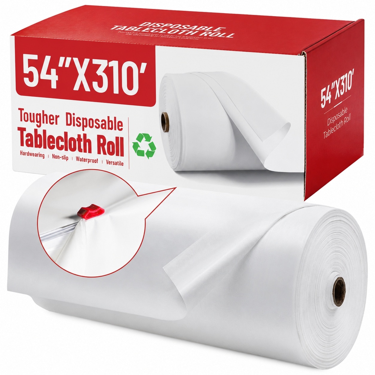 Etokfoks  310 Ft X 54 in White Plastic Tablecloth Cover Roll Disposable PEVA Table Cover for Parties Weddings Birthdays 1 Roll