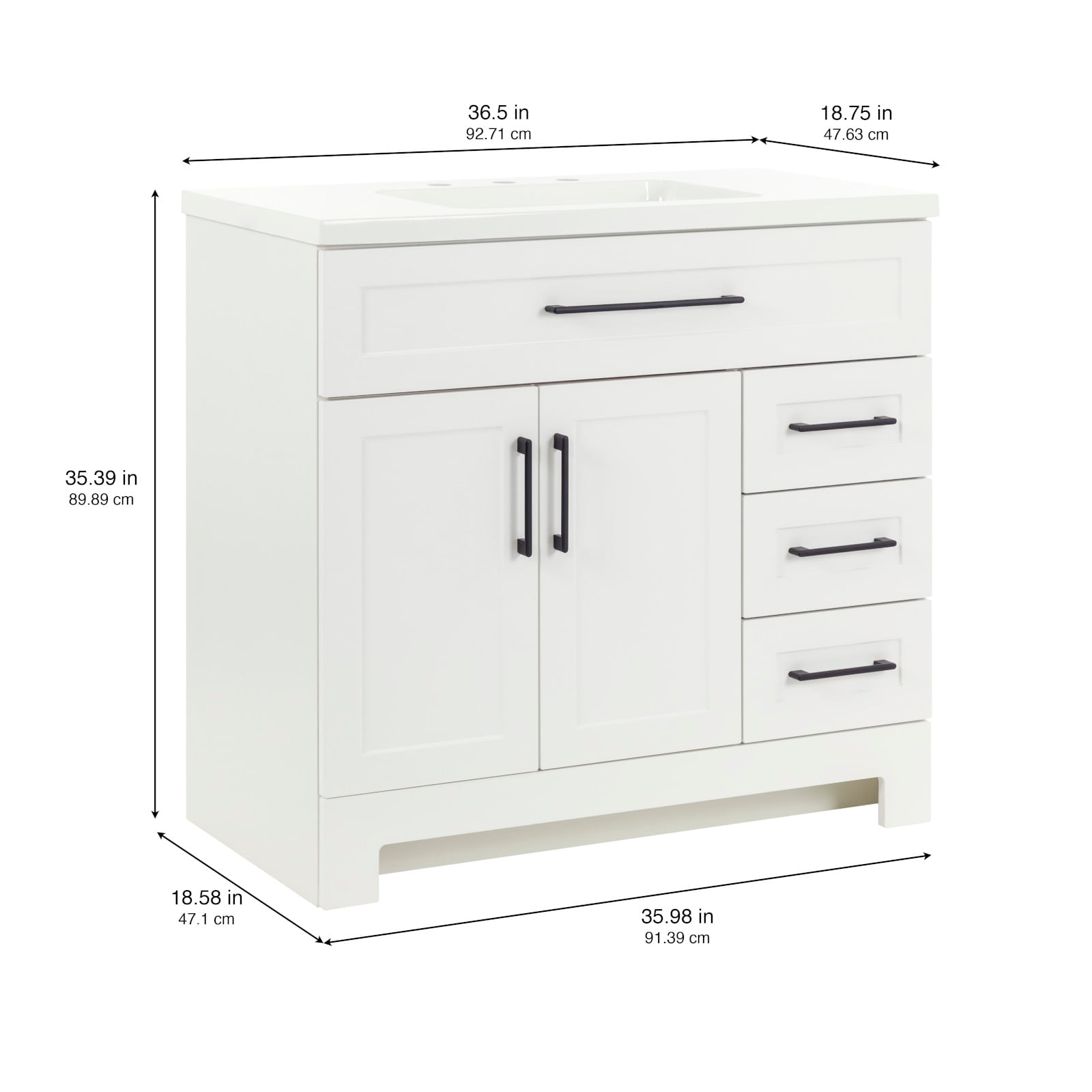 Style Selections Cauley 36-in White Single Sink Bathroom Vanity with ...