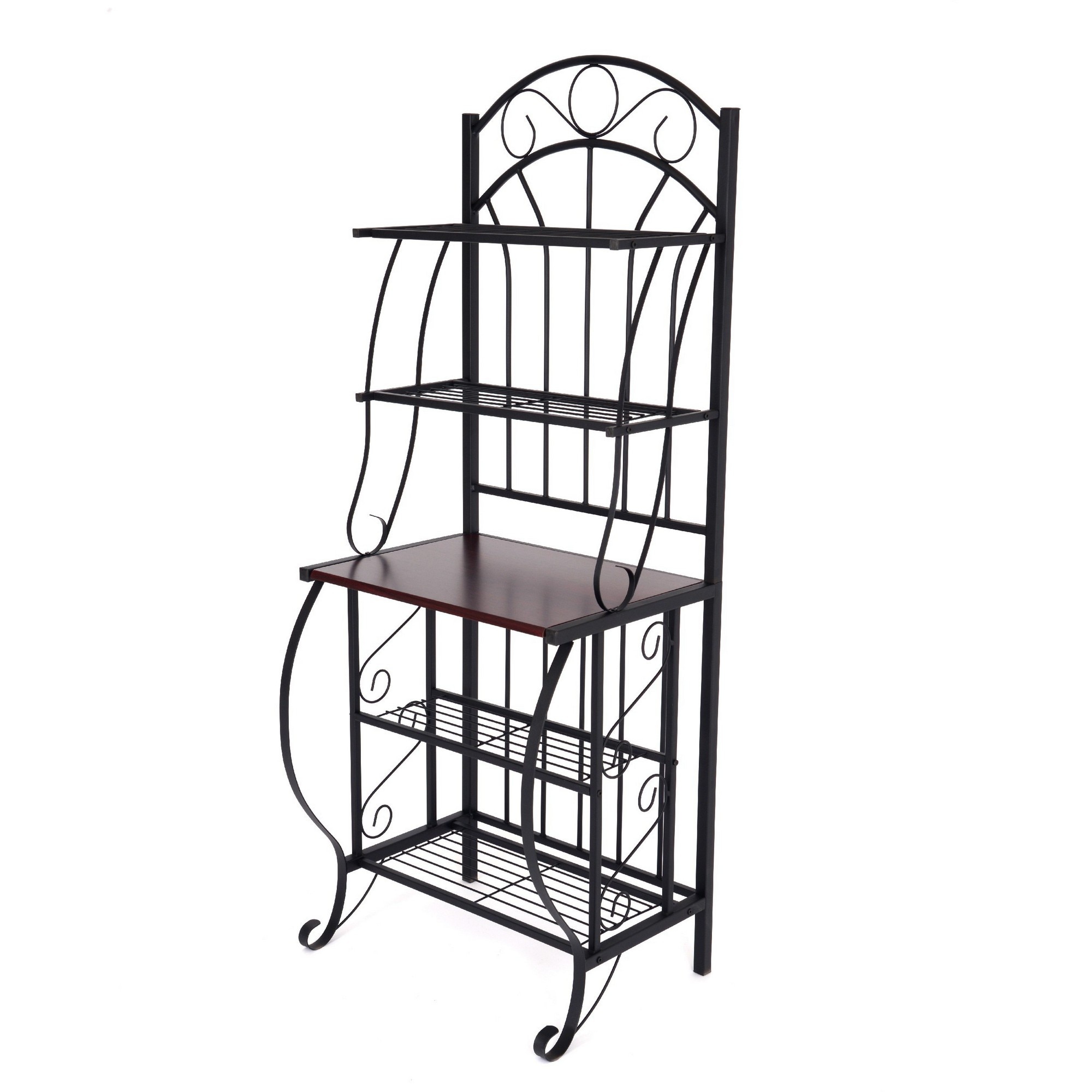 Benzara BM299383 Contemporary/Modern Black Steel Bakers rack with Wine Storage