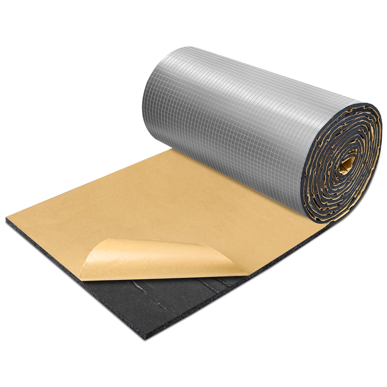 Afoxsos Insulation Foam Roll 13 by 157 by 0.2 Inch Self Adhesive Thermal Board with Reflective Aluminum Foil Heat Shield Waterproof Radiant Rubber