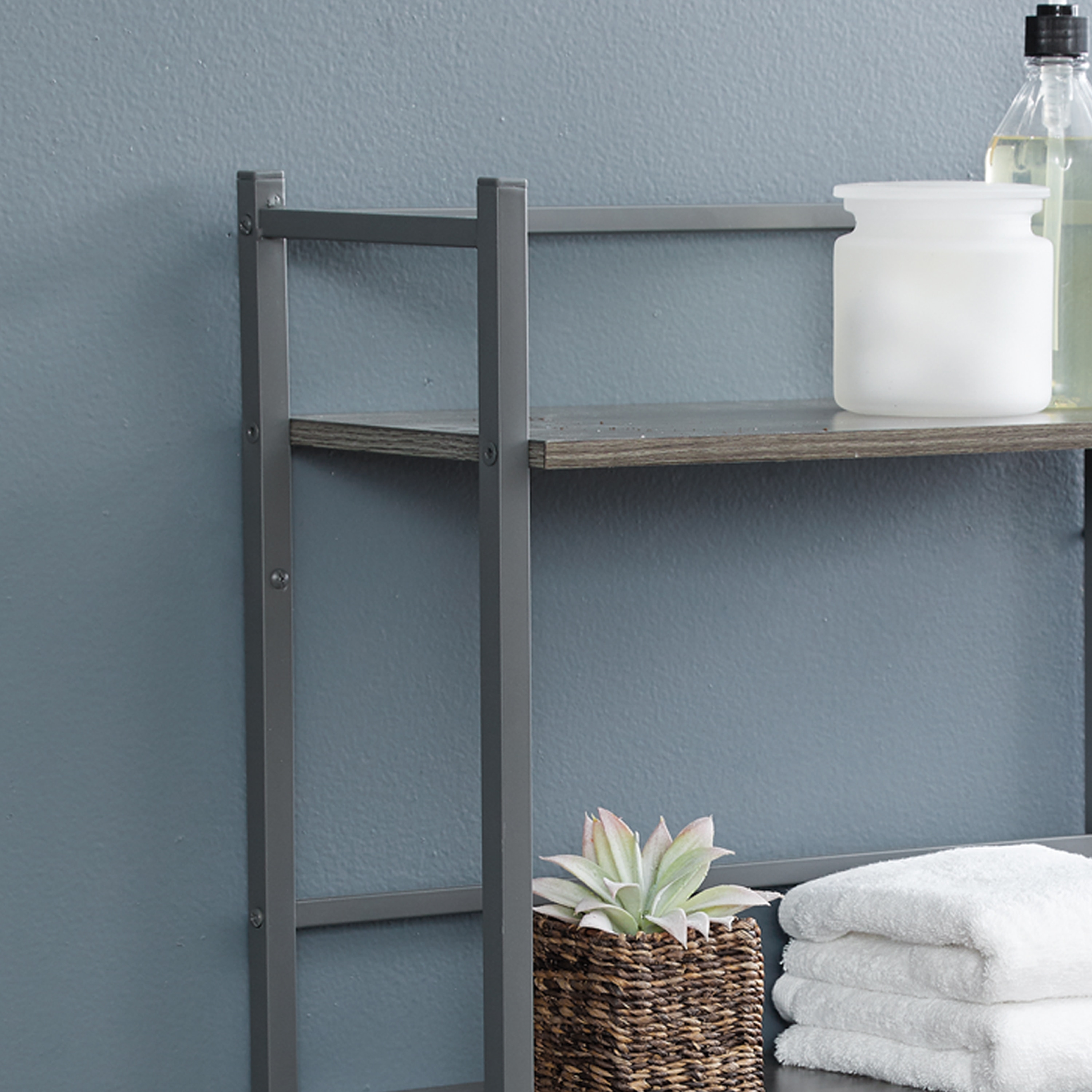 Style Selections Matte Black 2-Tier Wall Mount Bathroom Shelf (21-in x  25-in x 8-in) in the Bathroom Shelves department at