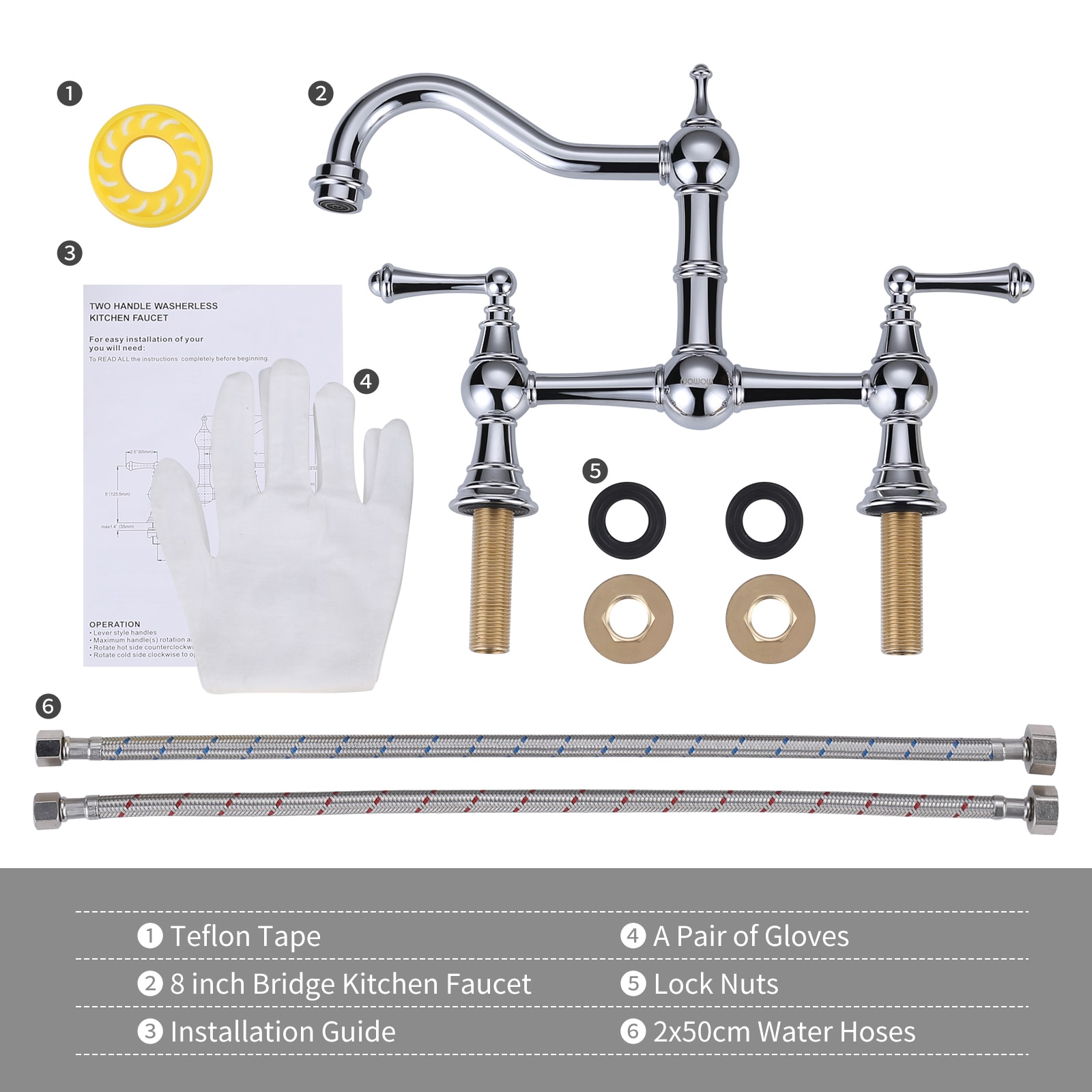 WOWOW bridge faucet Chrome Double Handle Bridge Kitchen Faucet in the ...