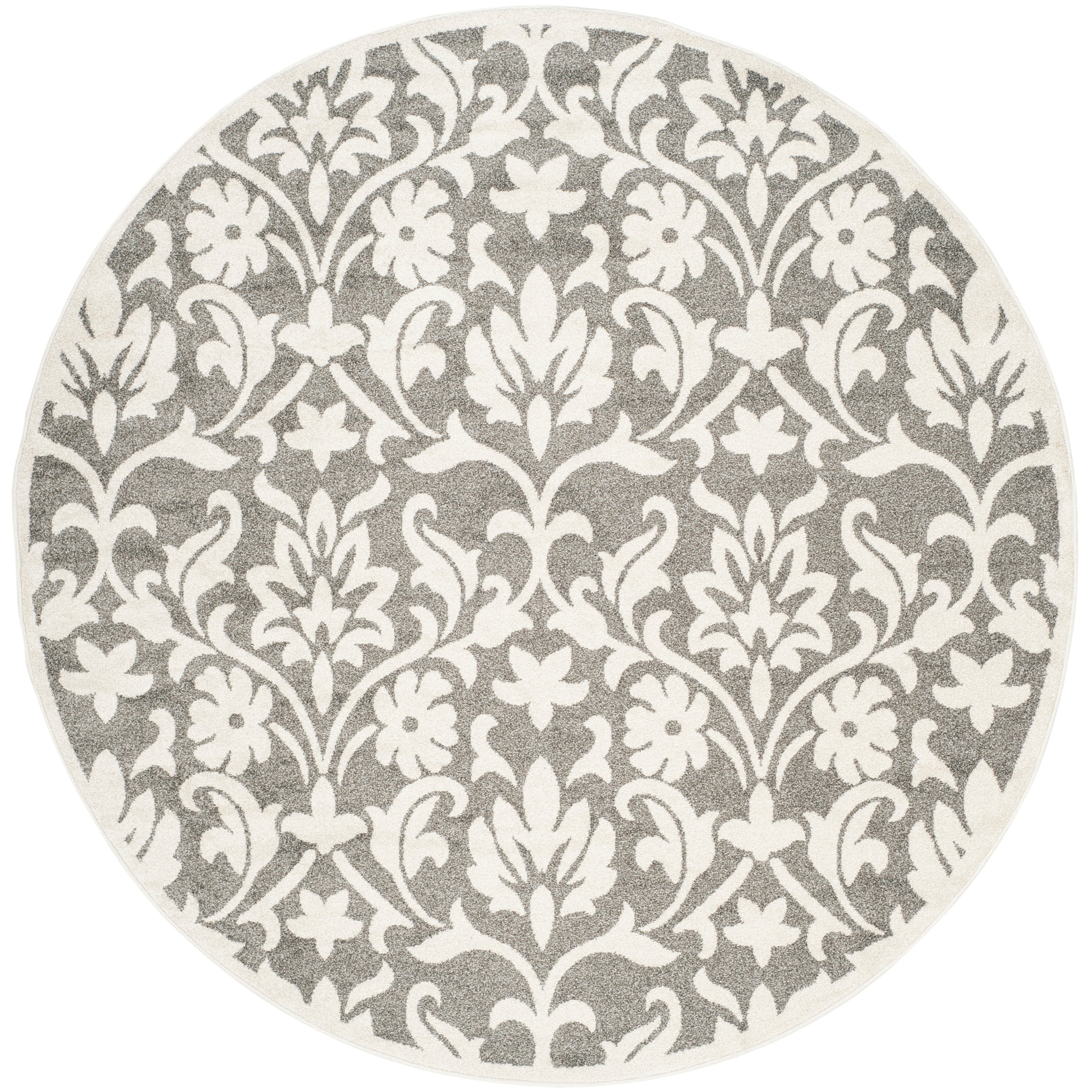 Safavieh AMT424R-7R Amherst Bouquet 7 x 7 (ft) Loomed Synthetic Dark Gray/Beige Round Indoor/Outdoor Floral/Botanical Area rug