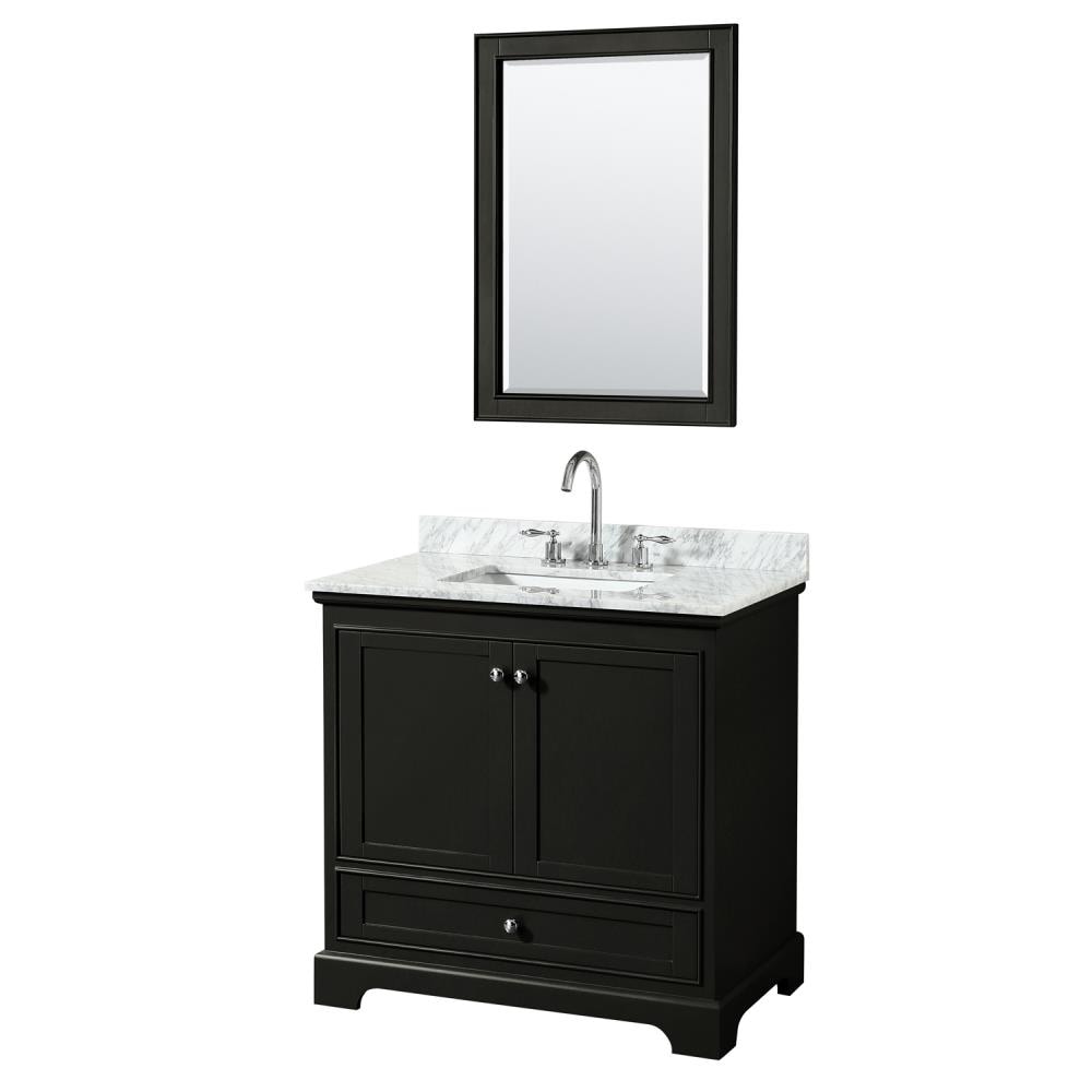 Wyndham Collection WCS202036SDECMUNSM24 Deborah 36-in Dark Espresso with Polished Chrome Trim Undermount Single sink Bathroom Vanity with White Carrara Marble Natural marble Top (Mirror Included)