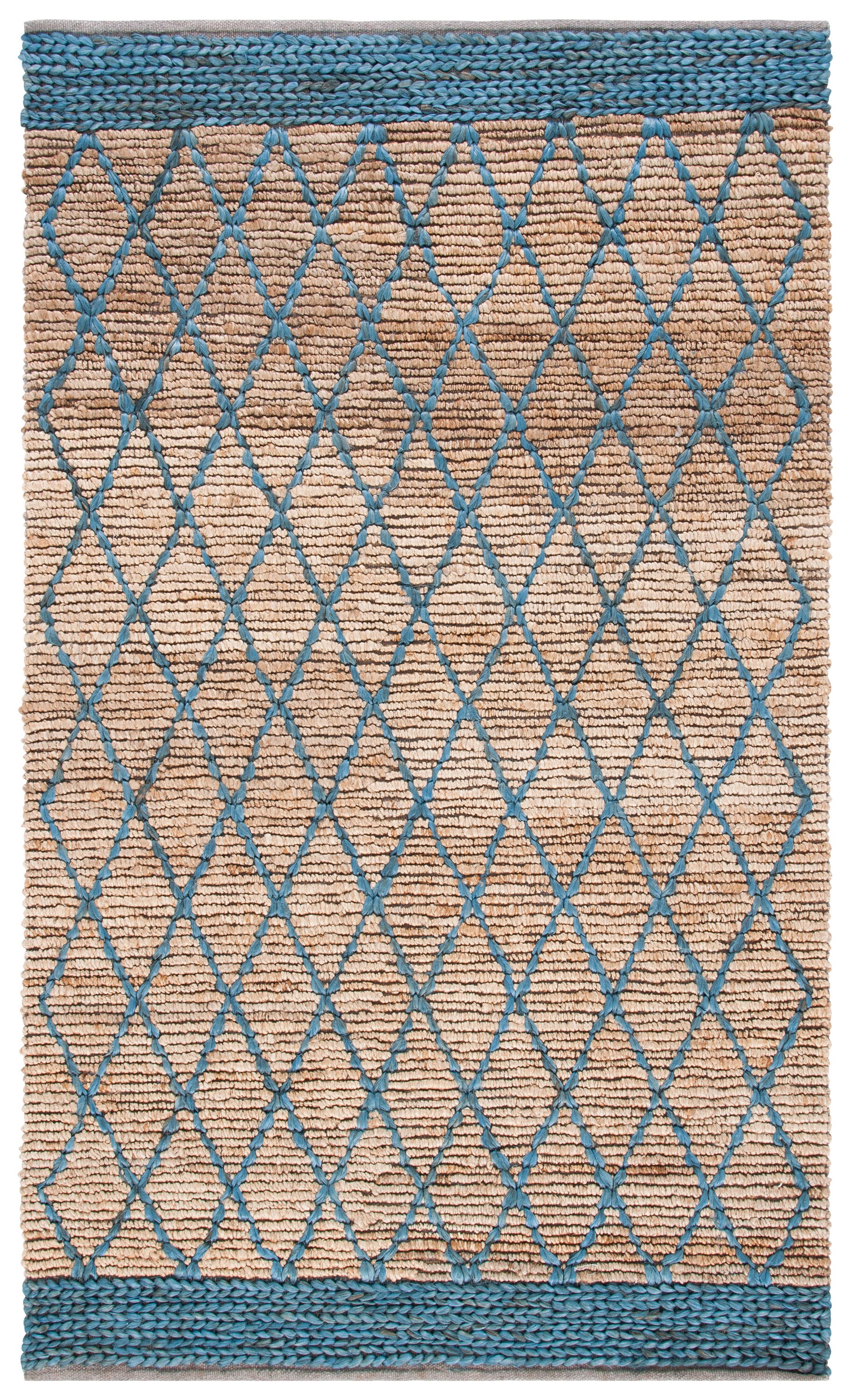 Safavieh NF951N-4 Natural Fiber Jensen 4 x 6 (ft) Loomed Jute Natural/Navy Rectangular Indoor Geometric Bohemian/Eclectic Area rug