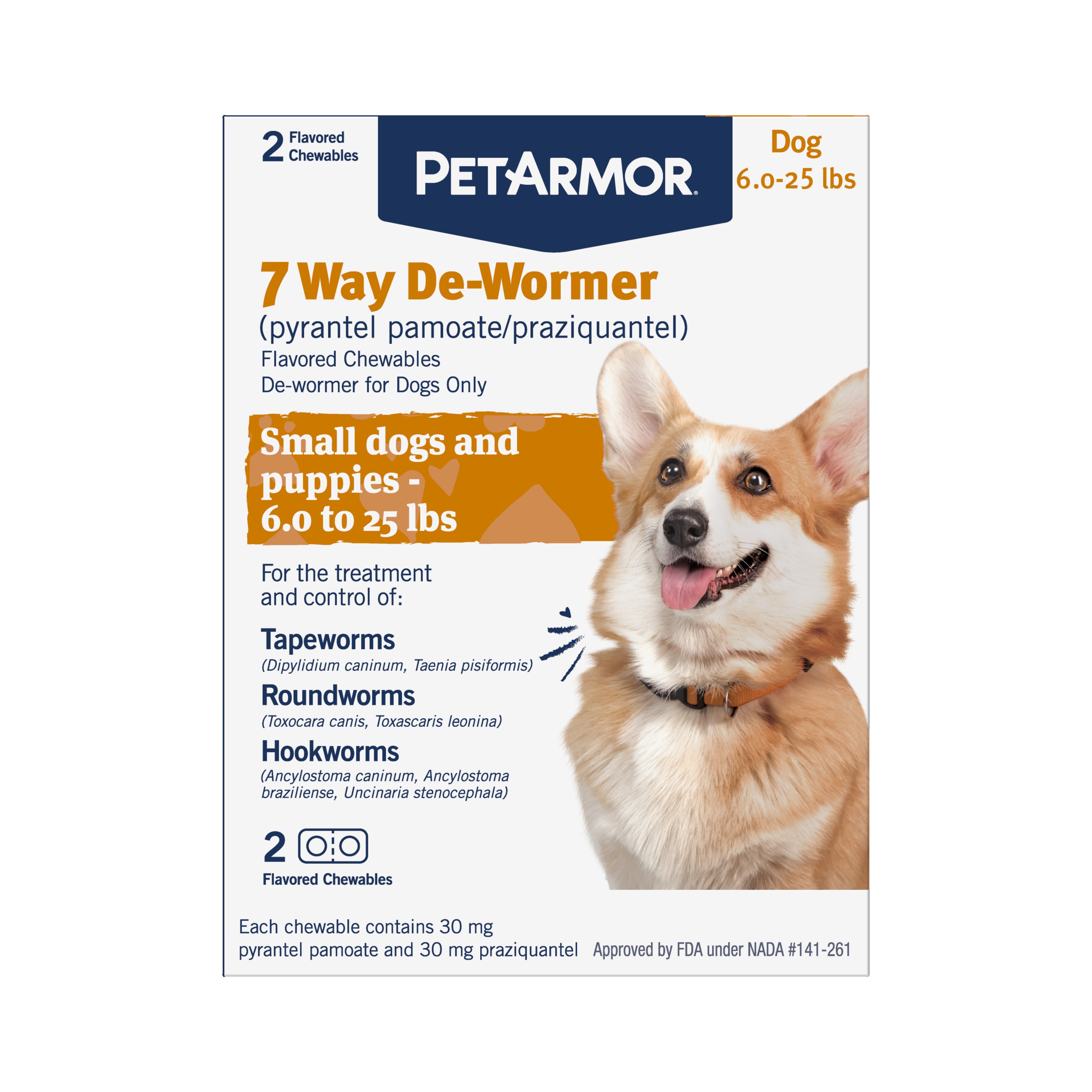 7 Way De-Wormer Dog Sm 2Ct | Chewable Tablets for Skin & Coat Health | Treats Tapeworms, Roundworms, Hookworms | For Dogs 6-25lbs | - PetArmor 05262