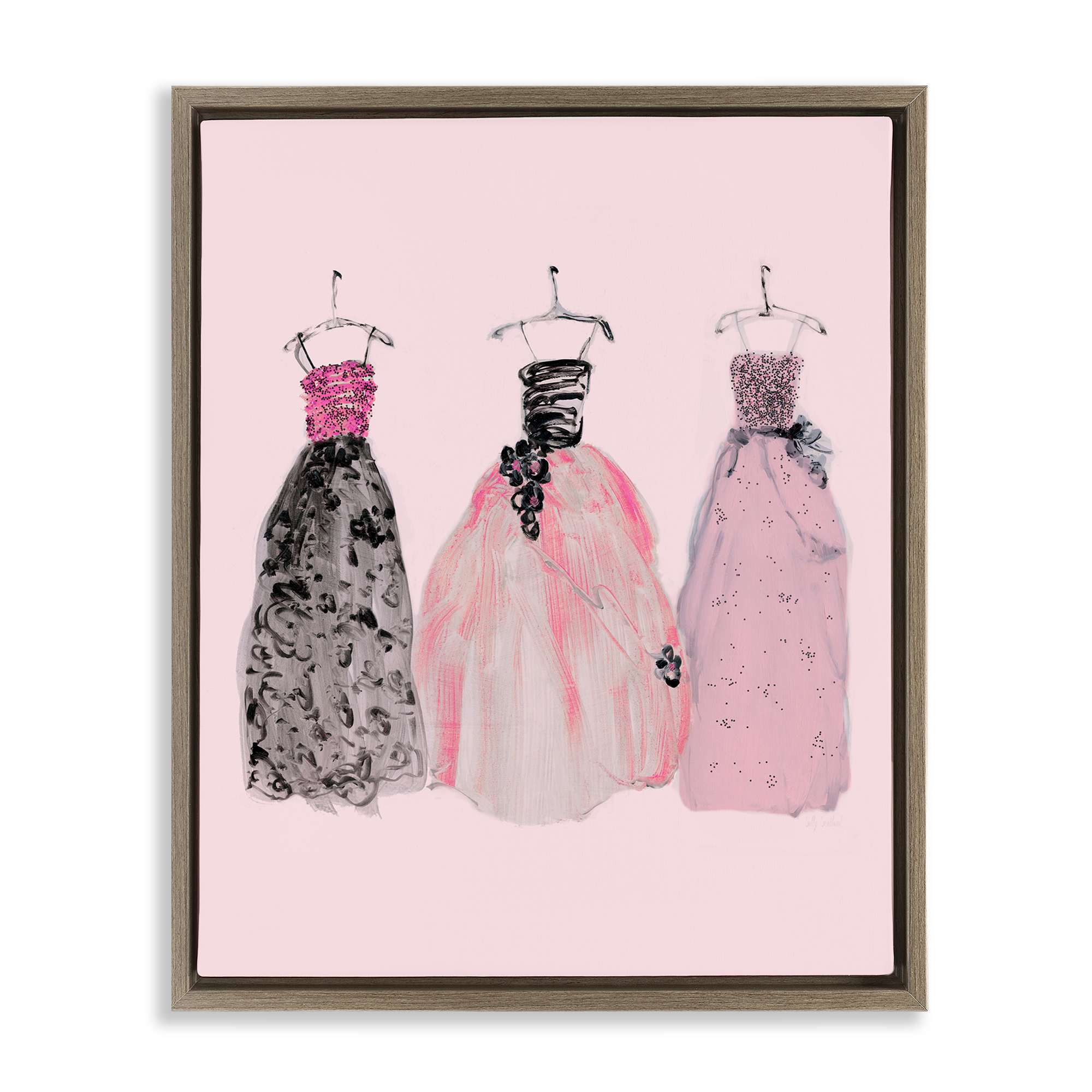 Stupell Industries BT-975-FFE-24X30 Trendy Glam Gowns Brown Framed Floater Canvas Wall Art By Sally Swatland 25 x 31