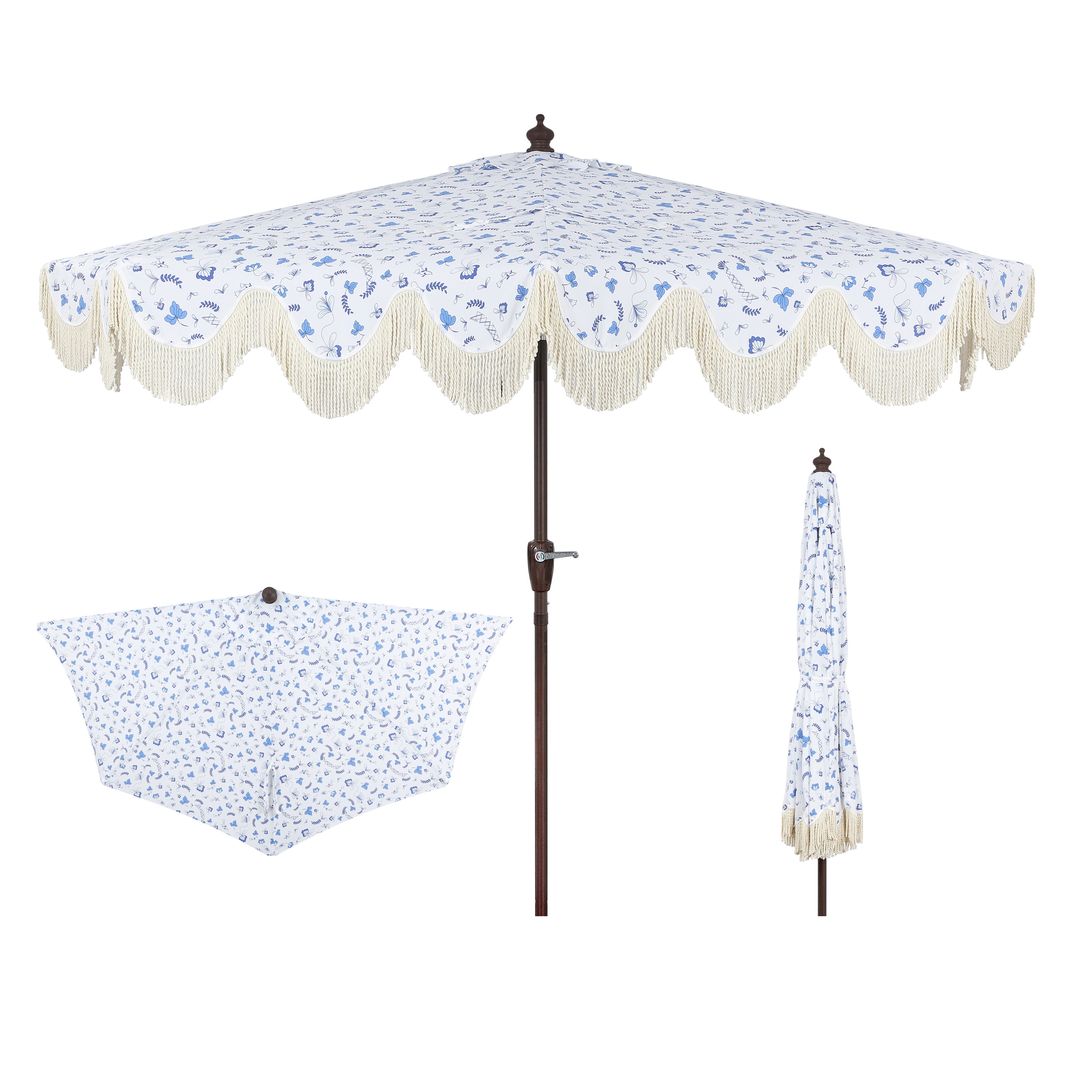 JONATHAN  Y UMB1201G 9-Feet Aluminum Blue Crank Half-round Patio Umbrella with Base