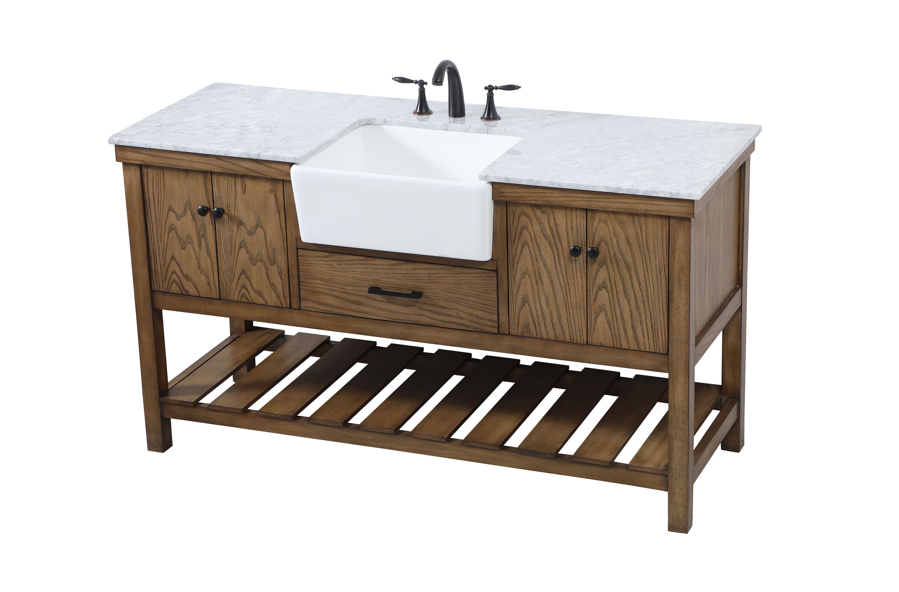 Driftwood Single Bathroom Vanity with Carrara White Marble Top