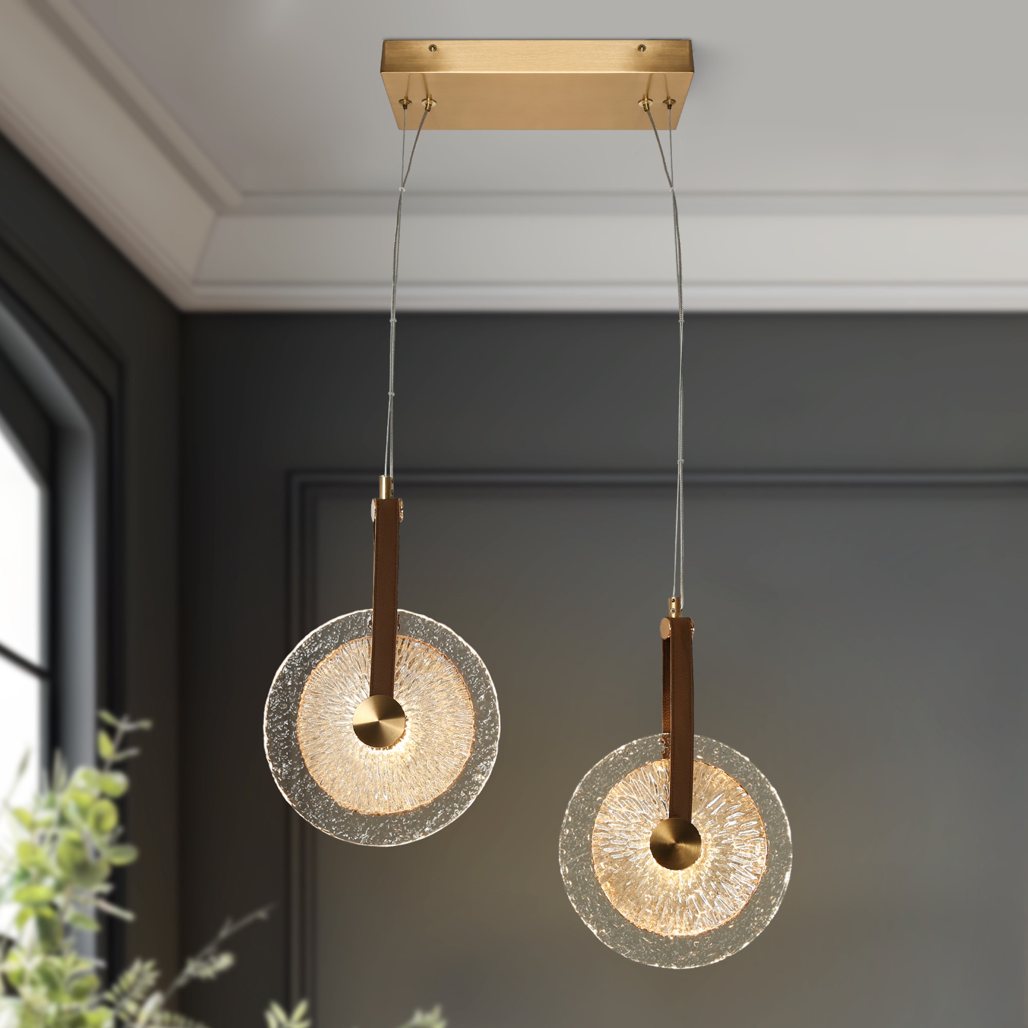 LNC HA05128 Irma 2 -Light Polished Gold Modern/contemporary Integrated LED Crystal For Use in Bedrooms, Dining Rooms, Foyers, Kitchens, Living Rooms Chandelier