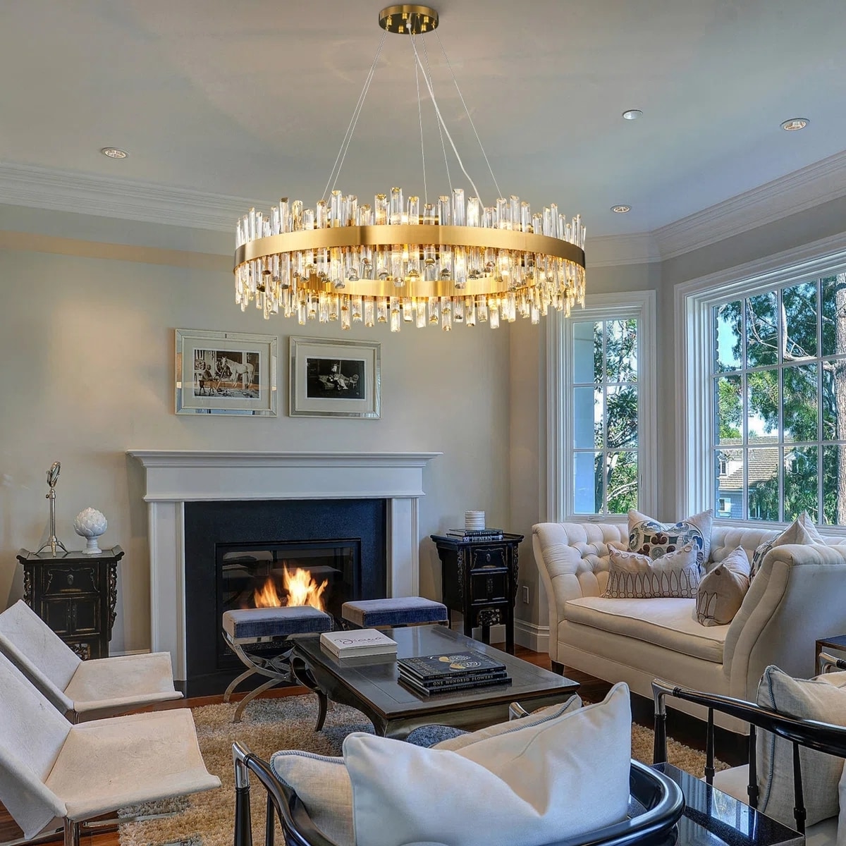 Kviflon 39.4 In Luxury Dimmable Round K9 Crystal Ceiling Light Modern Gold Chandeliers