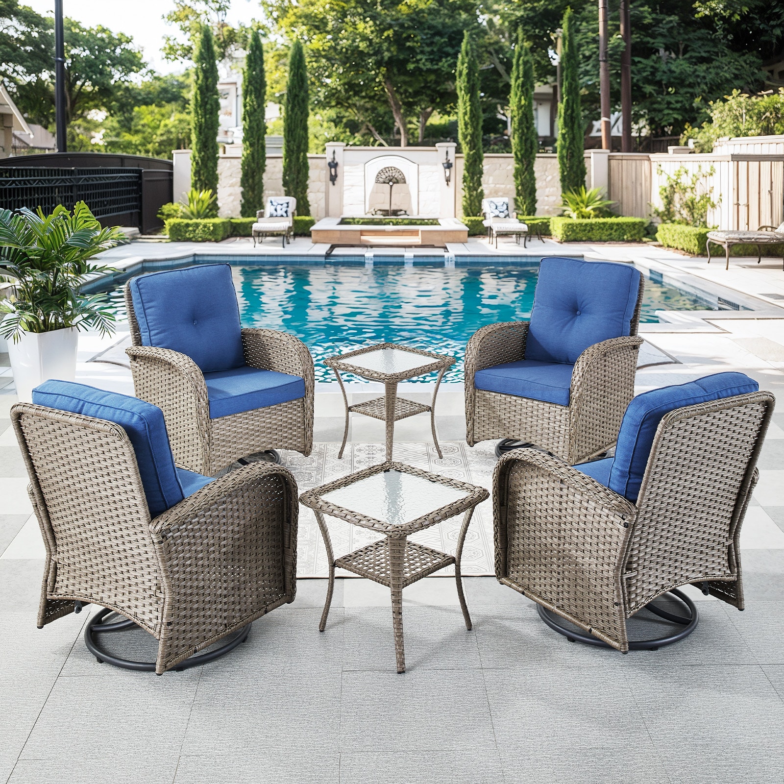  PAGY20602060-1 PAnorama Series 6 -Piece Wicker Patio Conversation Set with Navy Cushions