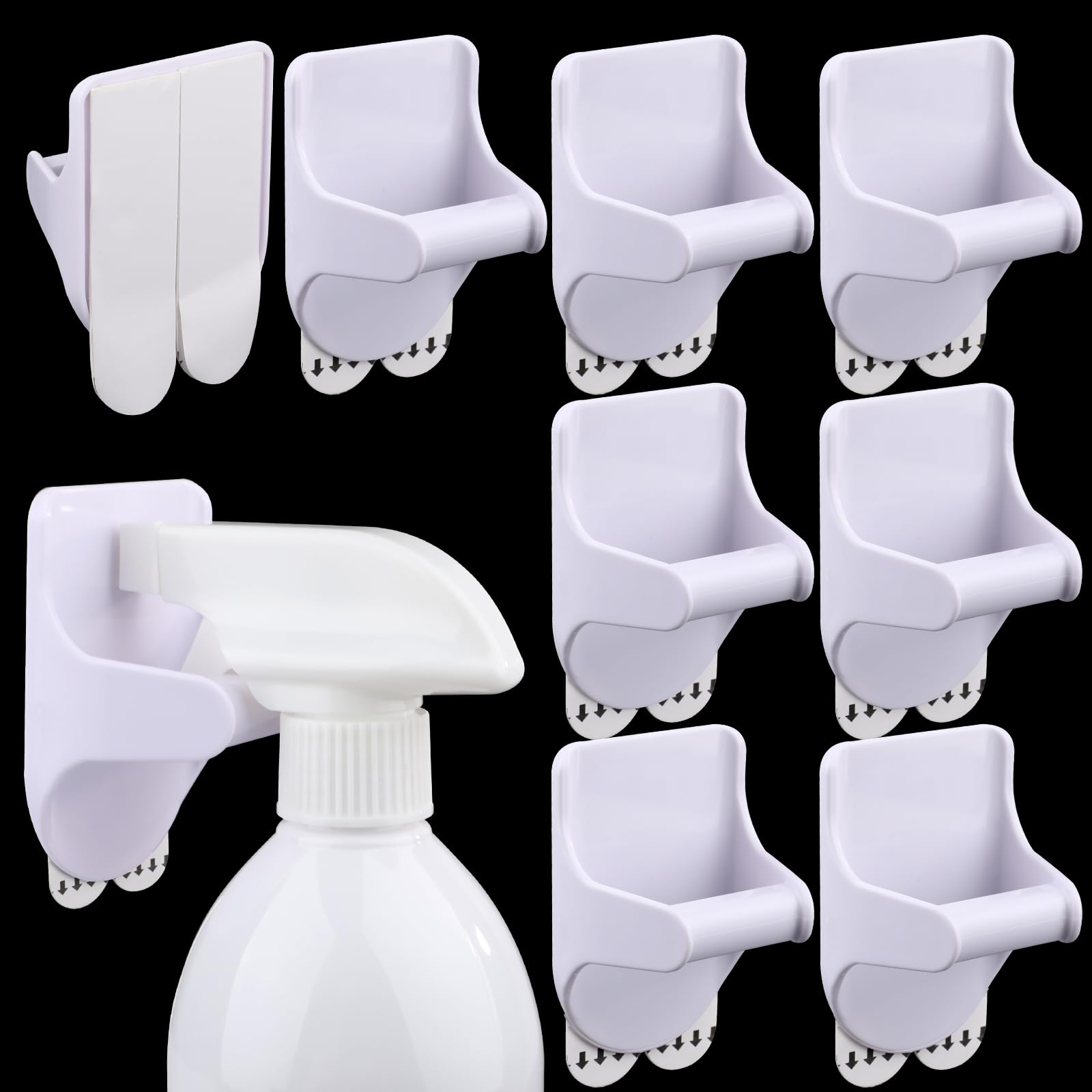 JVFCXXV  8 Piece Wall Mount Spray Bottle Holder Set with Strong Adhesive Hooks for Kitchen Bathroom Cabinet Storage Organization