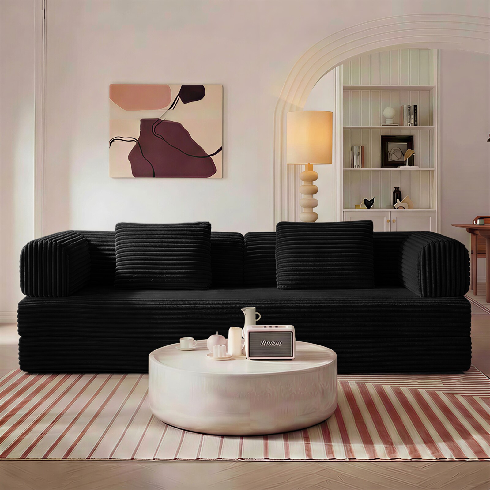 CHITA 74-Inch Black Sectional Sleeper Sofa Bed with Modular Configuration Supportive Armrests Flexible Floor Seating and No Assembly Required