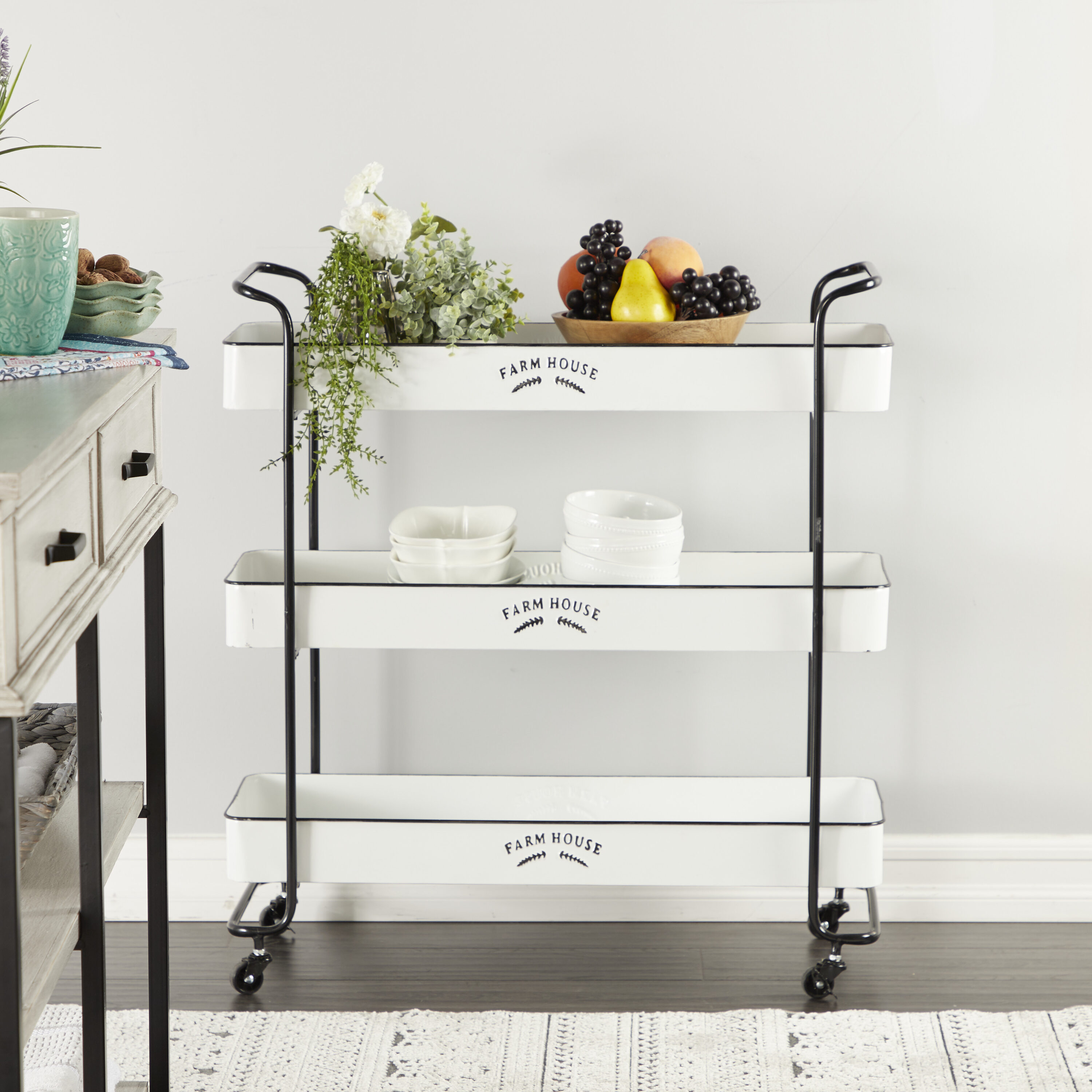Grayson Lane 46441 White Metal Base with Steel Metal Top Rolling Kitchen Cart ( 32-Inches x 12-Inches x 34.5-Inches )