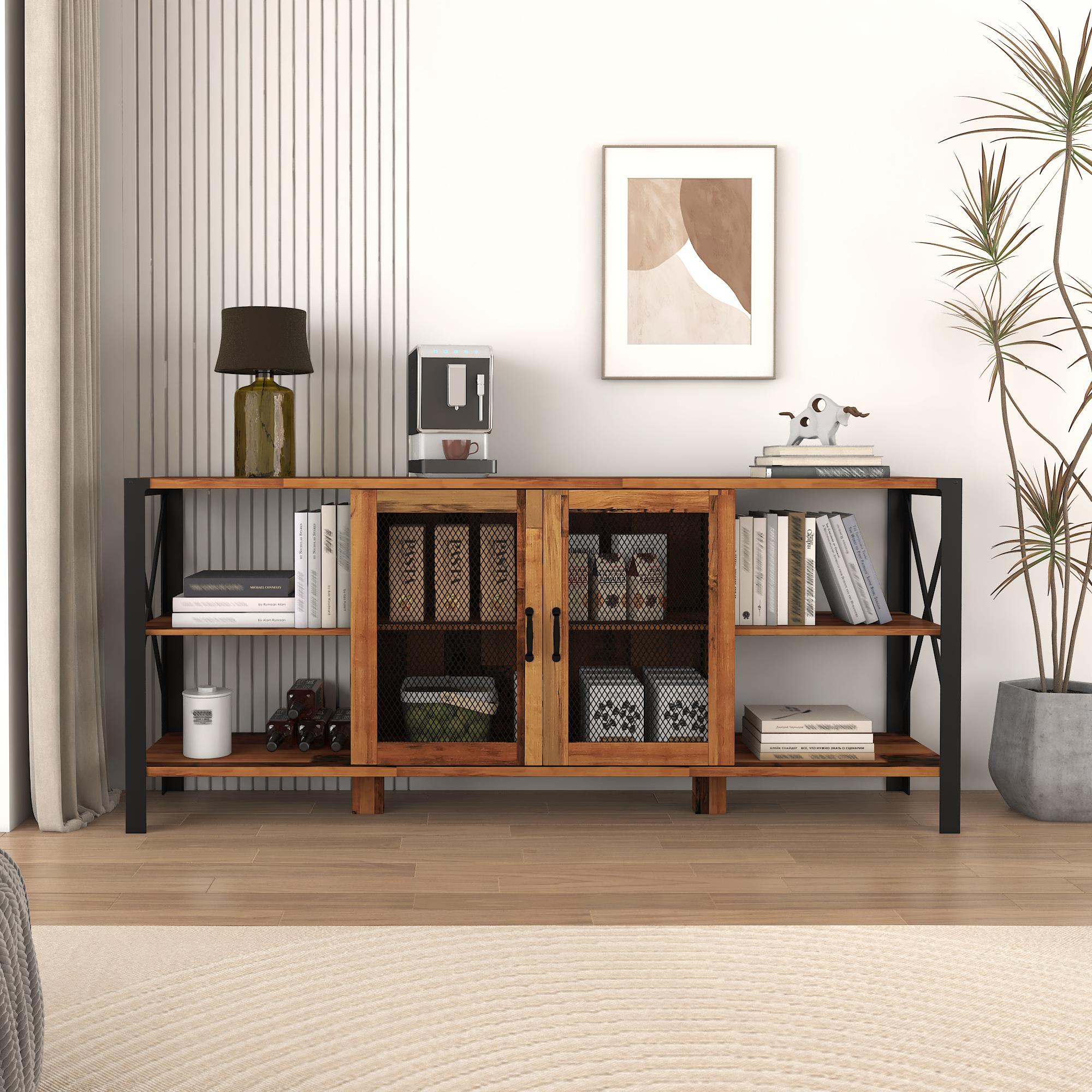 Bayfeve BF-331S122-IN Farmhouse TV Stand Farmhouse/Rustic Walnut Brown TV stand ( Accommodates TVs up to 80-in )