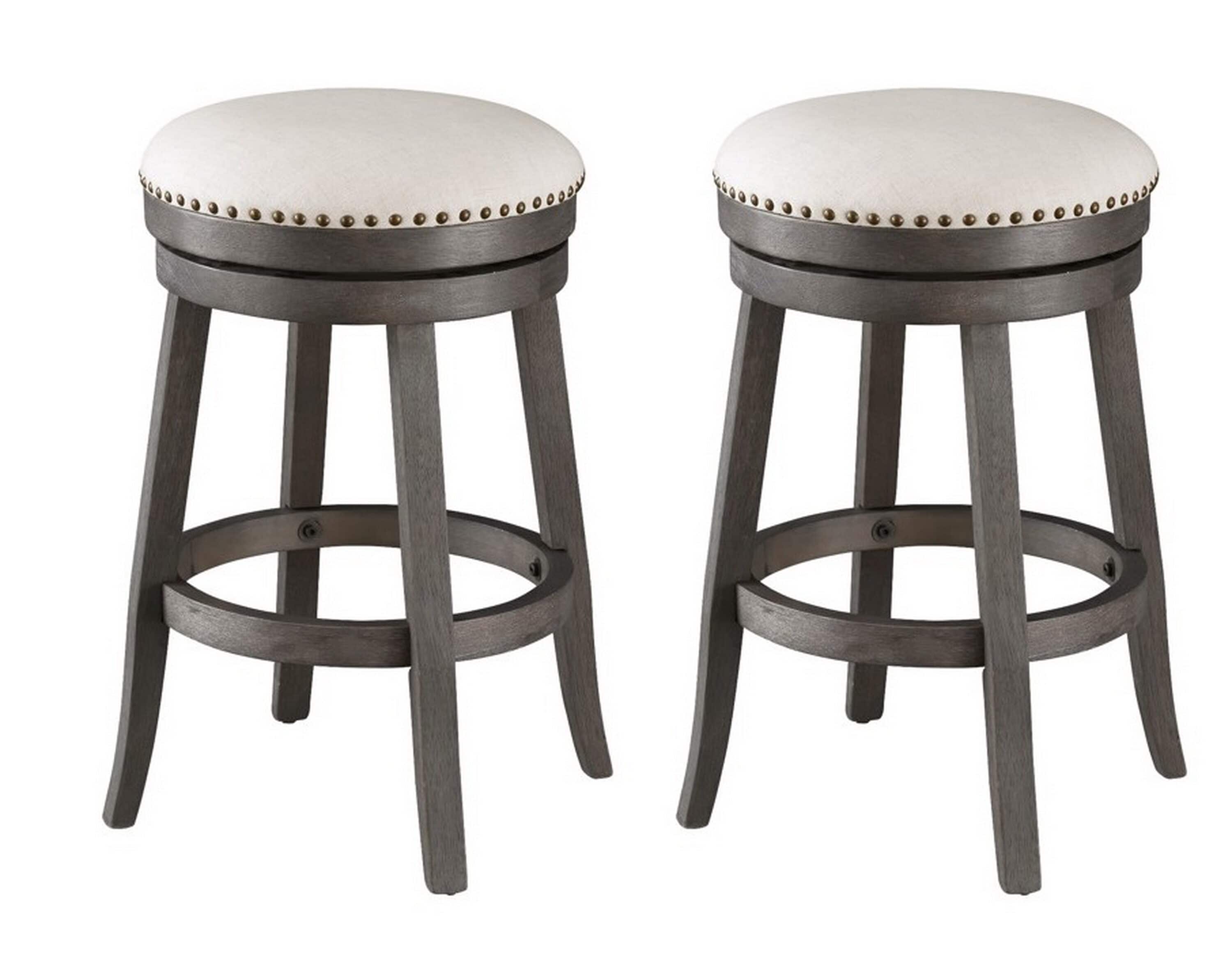 Coast to Coast 48117 Barrett Grey W/Cream Fabric 26-in H Counter height Upholstered Swivel Wood Backless Bar Stool