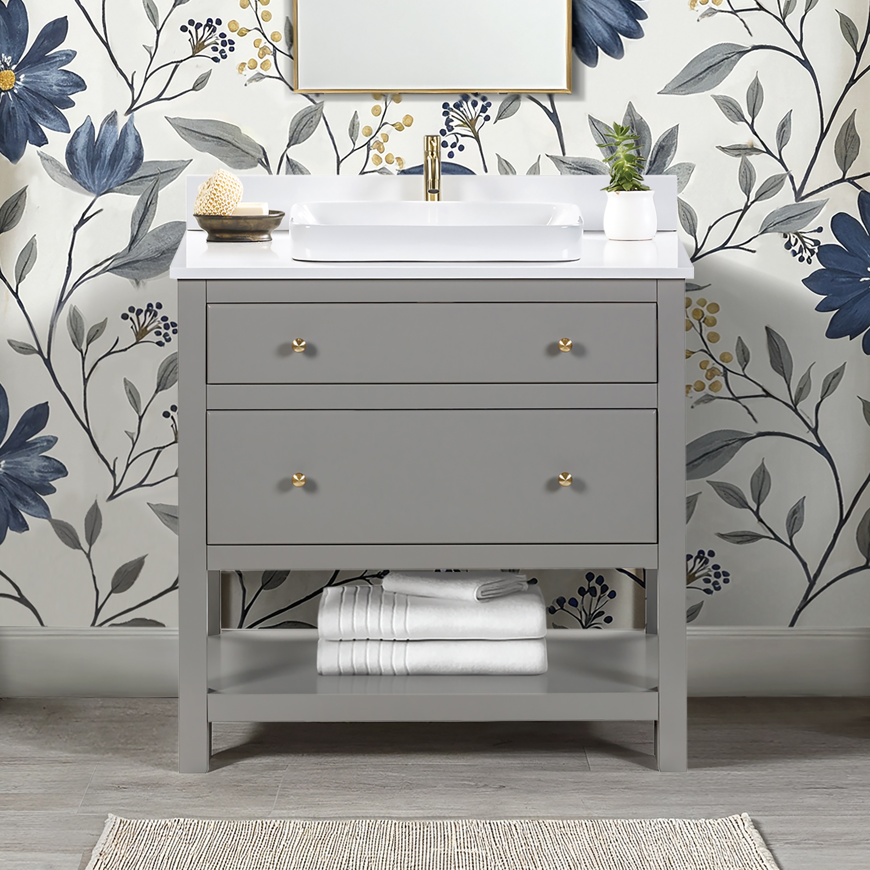 Origin 21 L22097-VS36-GG Beal 36-in Gauntlet Gray Semi-recessed Single Sink Bathroom Vanity with White Engineered Stone Top