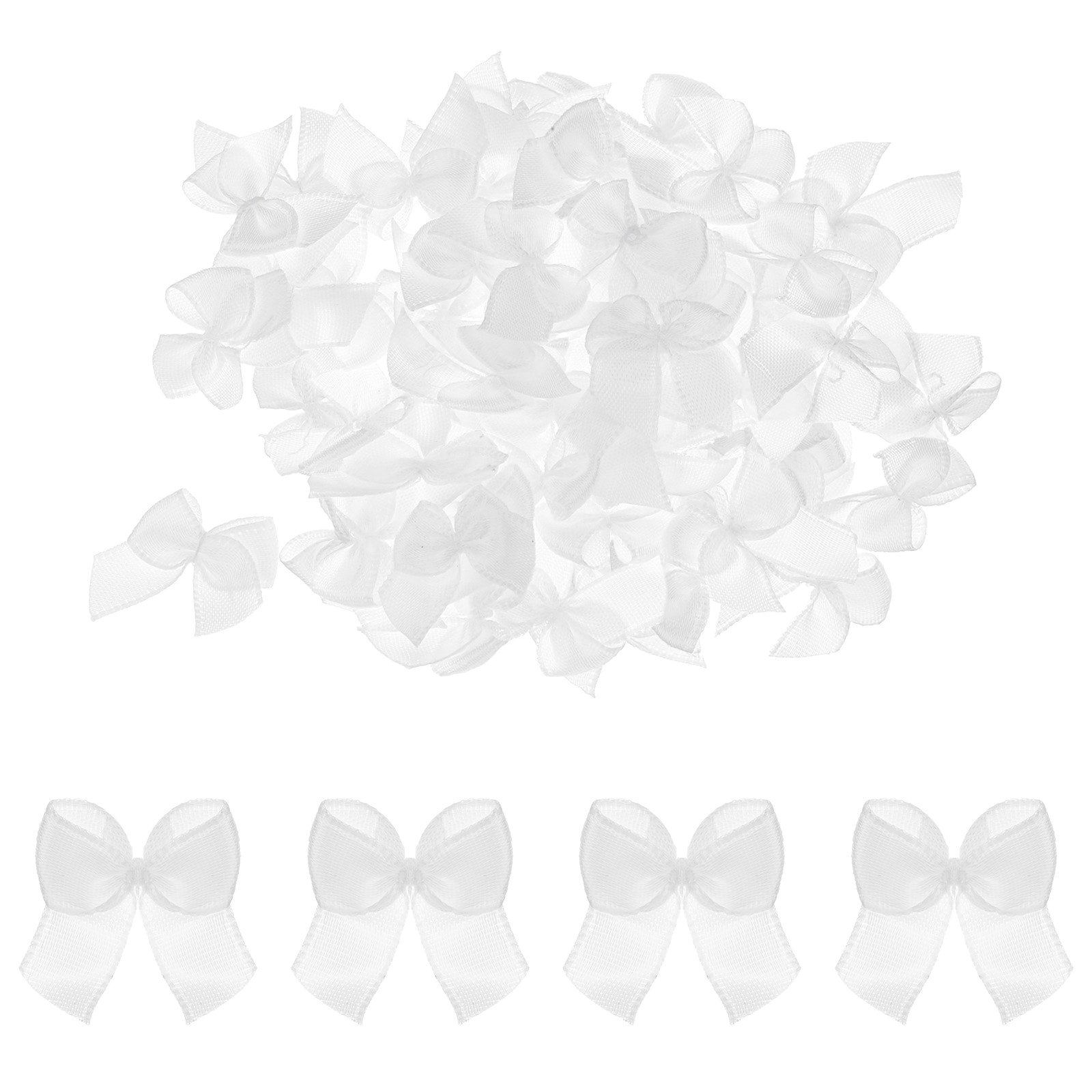 Unique Bargains 100pcs Mini Ribbon Bow 1inch Mini Fabric Satin Ribbon Flower Bows for Craft DIY Sewing Wedding Birthday Party Gift Wrap Bows Wood White