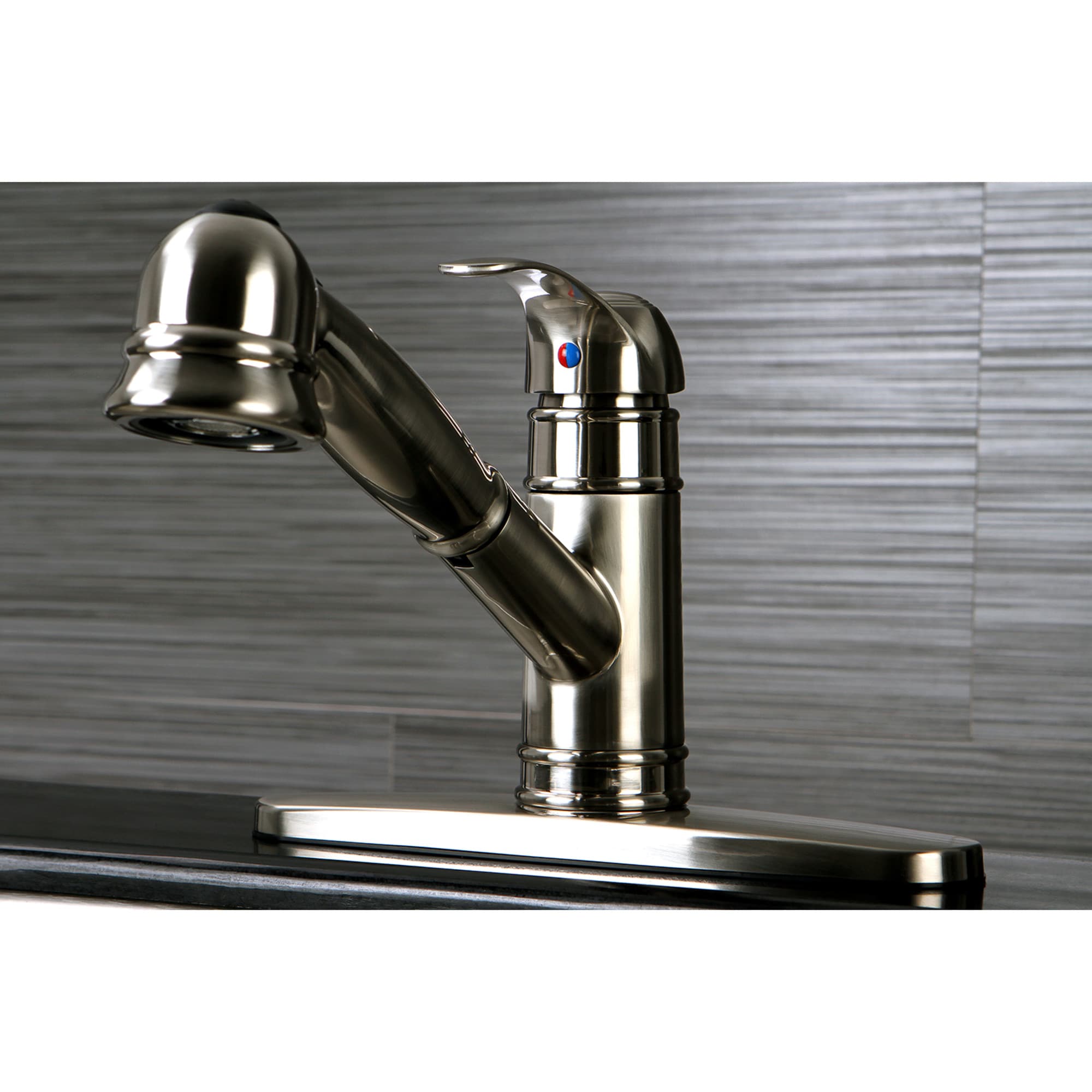 Kingston Brass WLGSC7578WEL Eden Brushed nickel Single Handle Deck-mount Pull-out Kitchen Faucet with Sprayer ( Deck Plate Included )