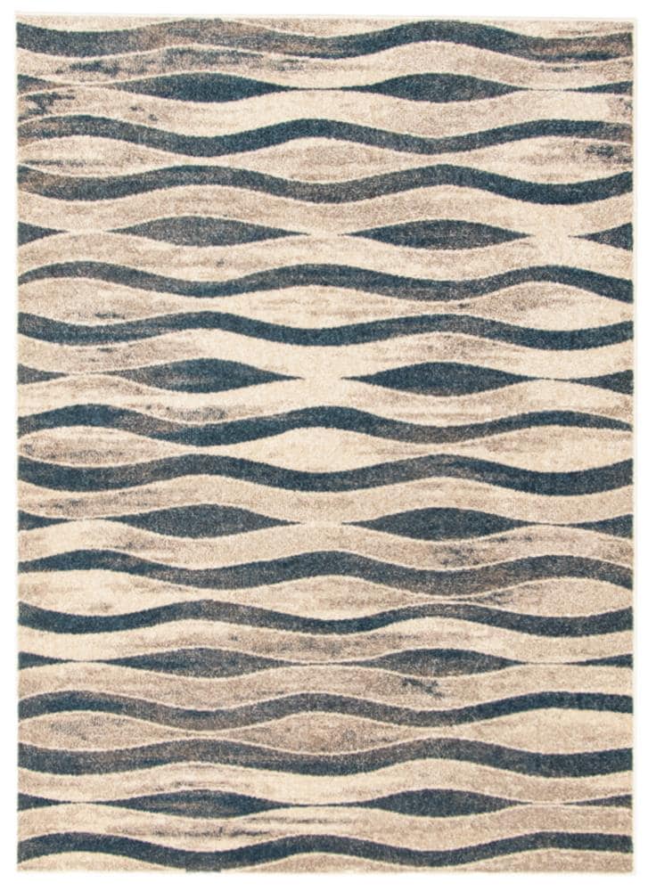 ECARPETGALLERY 345712 Neela 4 x 6 (ft) Loomed Polypropylene Ivory/Blue Rectangular Indoor Abstract Mid-Century Modern Area rug