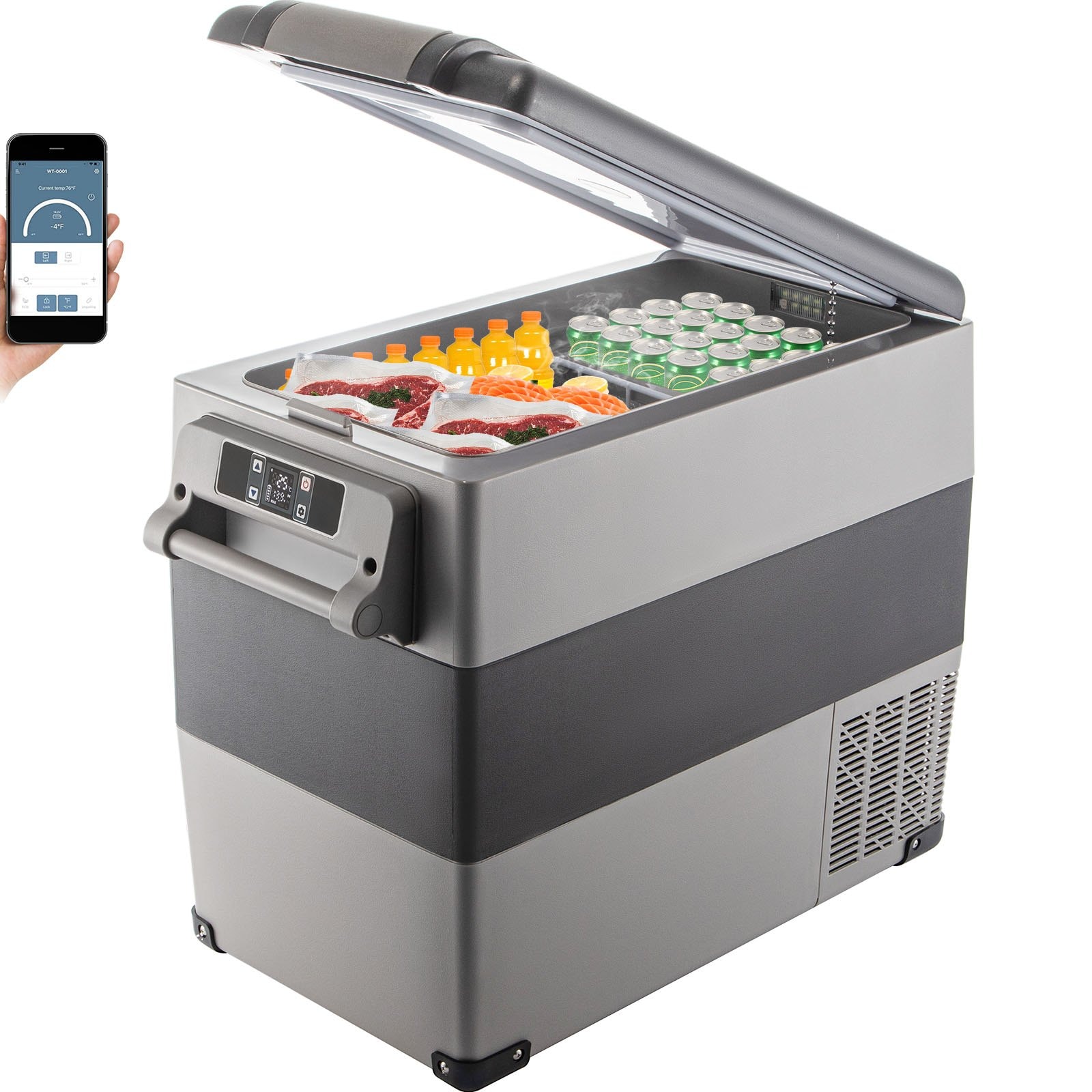 Mecale 58-Qt PP HDPE Mini Fridge with App Control -4 to 68 F 12/24V DC 100-240V AC Gray #VOL-BNVEP0