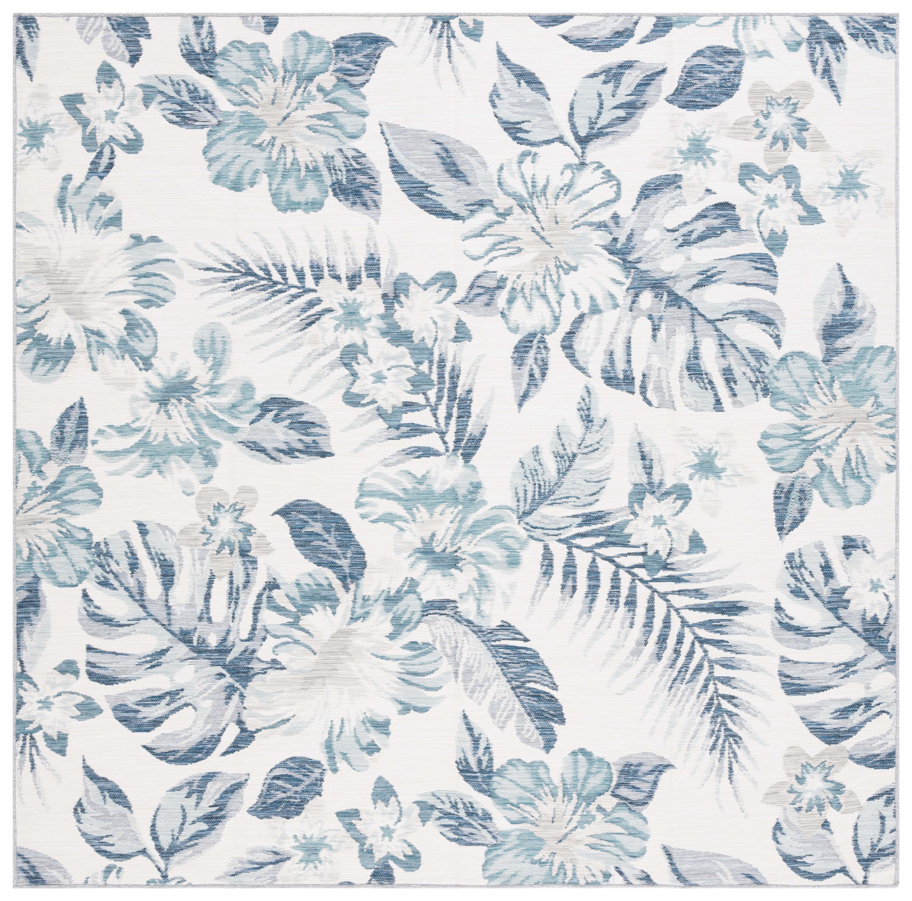 Safavieh SUN671D-7SQ 7 x 7 (ft) Loomed Ivory/Blue Gray Square Indoor/Outdoor Floral/Botanical Mid-Century Modern Area rug
