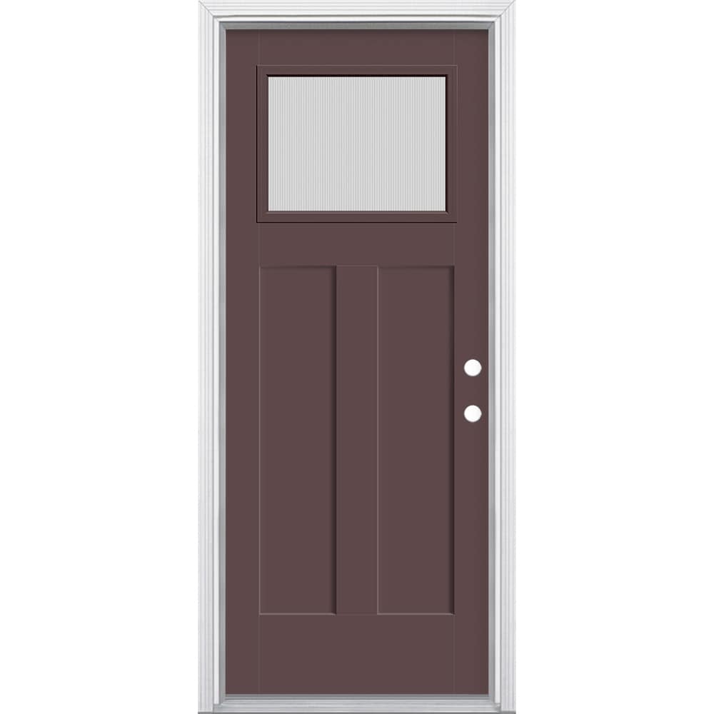 Masonite 629641 32-in x 80-in x 4-9/16-in Fiberglass Craftsman Left-hand inswing Currant Painted Prehung Front Door with Brickmould Insulating core