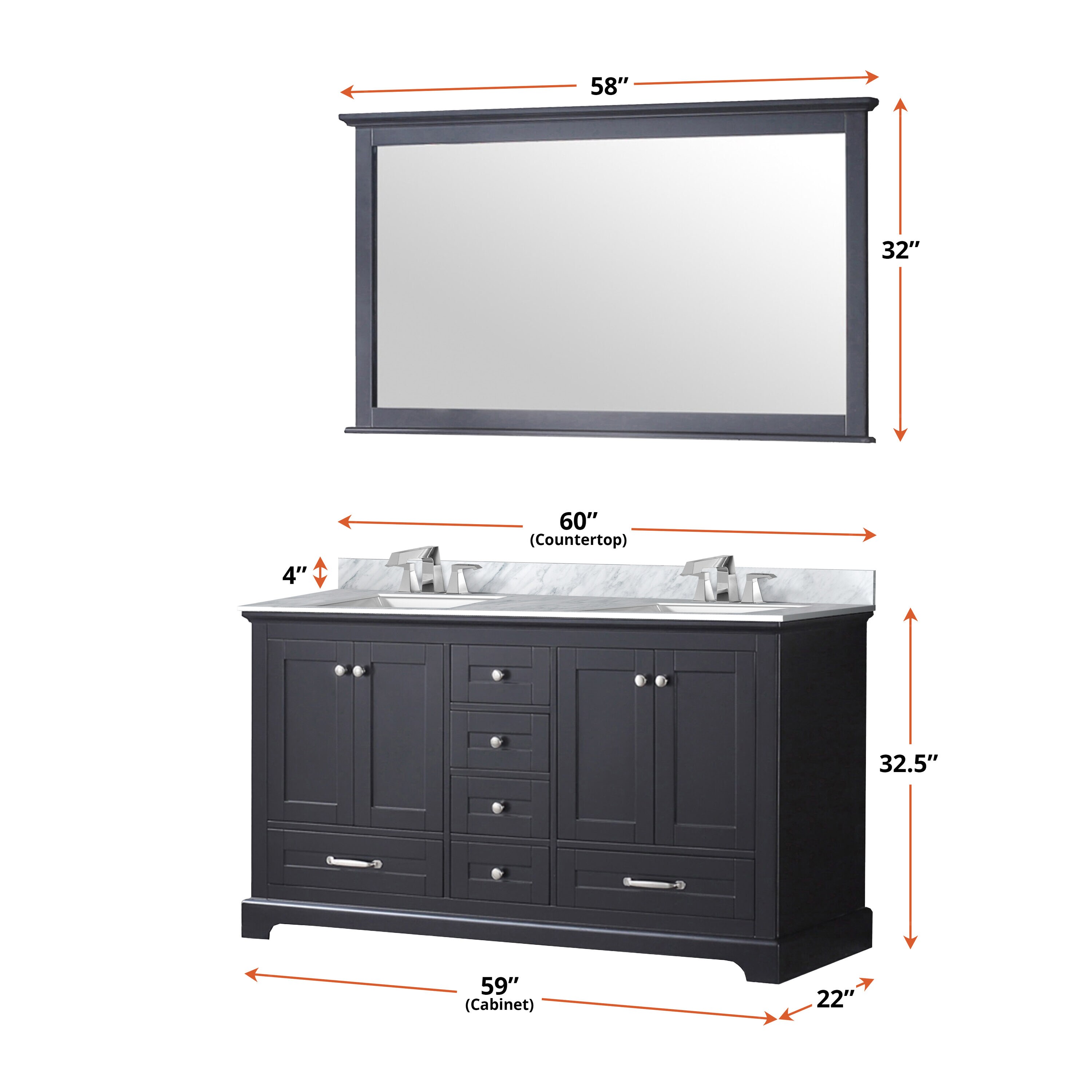 Dukes 60" Espresso Double Freestanding Bath Vanity