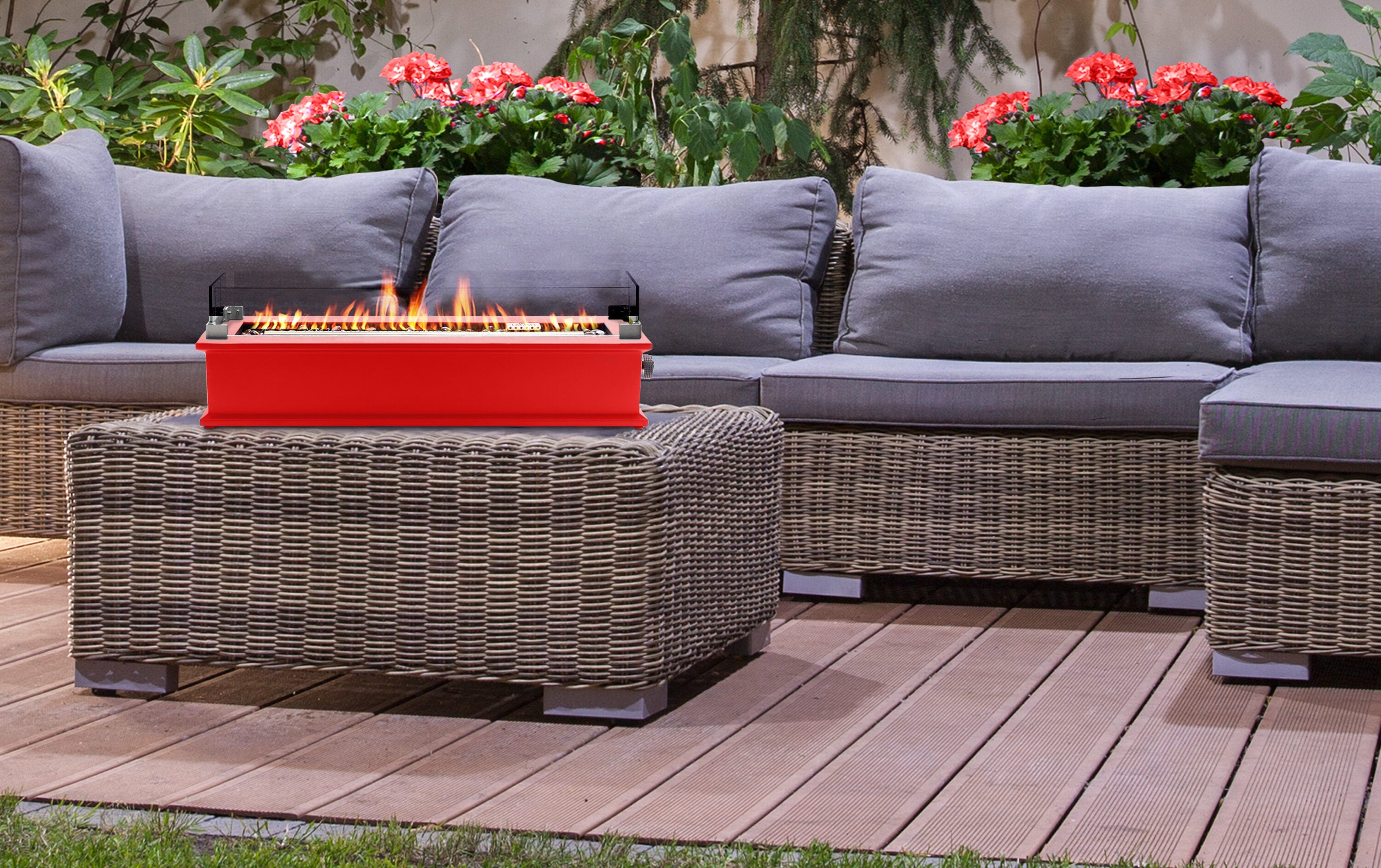 Outdoor Gas Fire Pit Table - 28 Inch, 50,000 BTU, Steel Propane Firepit With Lid And Lava Rock Imitation Rattan Weave Texture