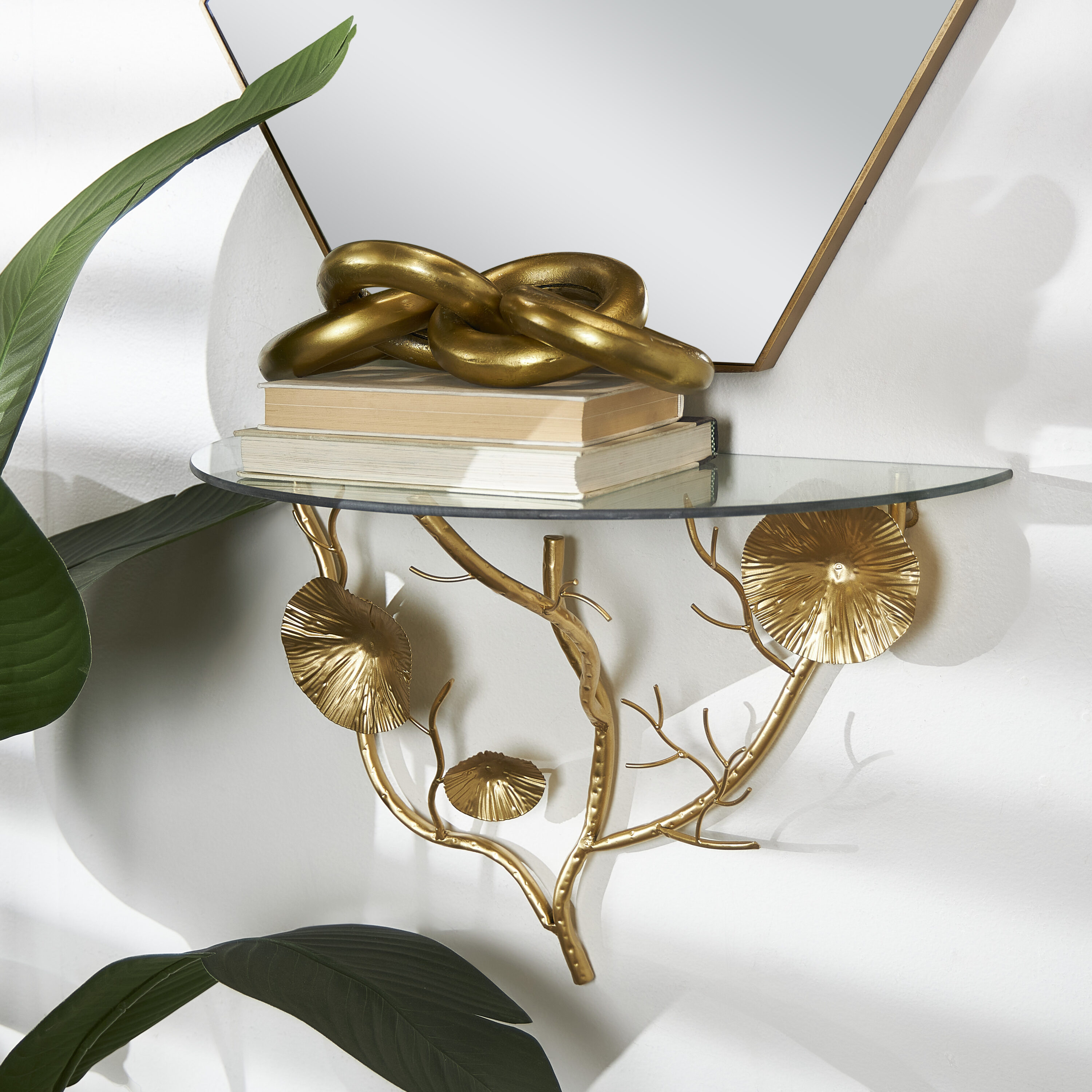Gold Floral Branch Metal Floating Shelf 24-in L x 12-in D (1 Decorative Shelf) | - Grayson Lane 820255