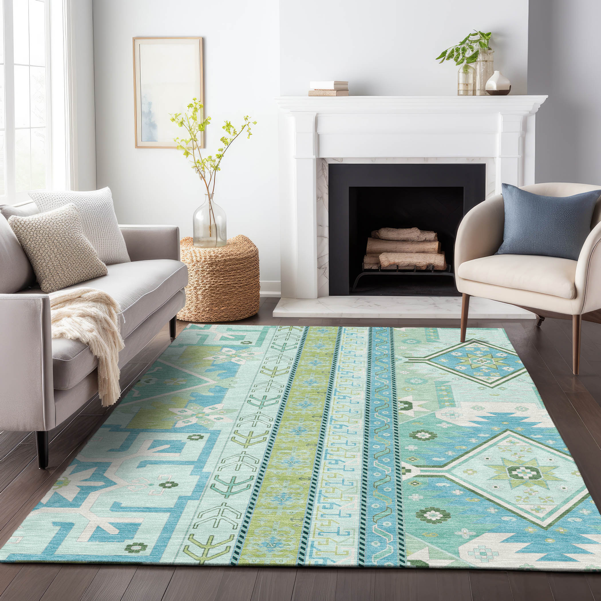 Addison Rugs ACN1015MZ10X14 Chantille ACN1015MZ 10 x 14 (ft) Polyester Mint Rectangular Indoor/Outdoor Geometric Machine washable Area rug