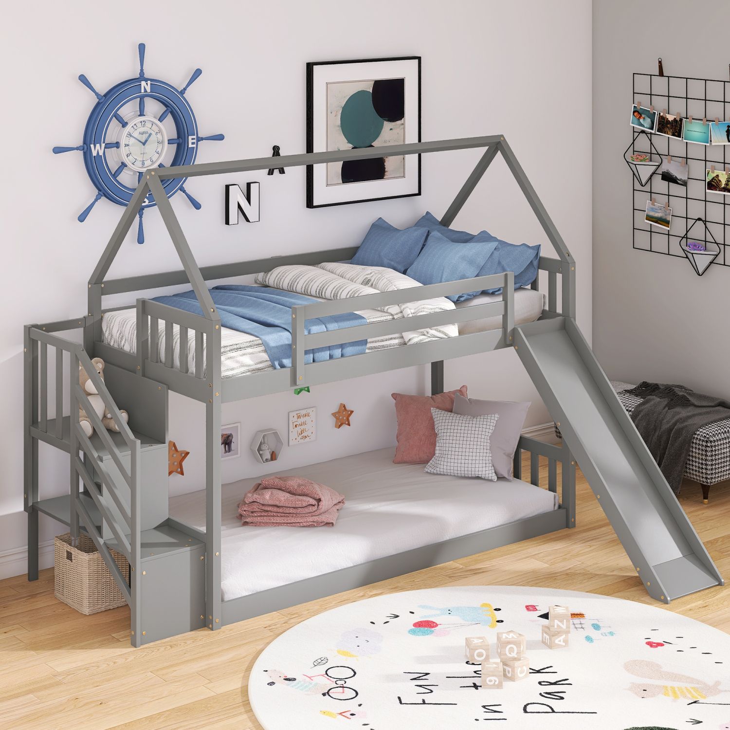 JASMODER GX000904AAE Grey Twin Composite Platform Bed with Storage