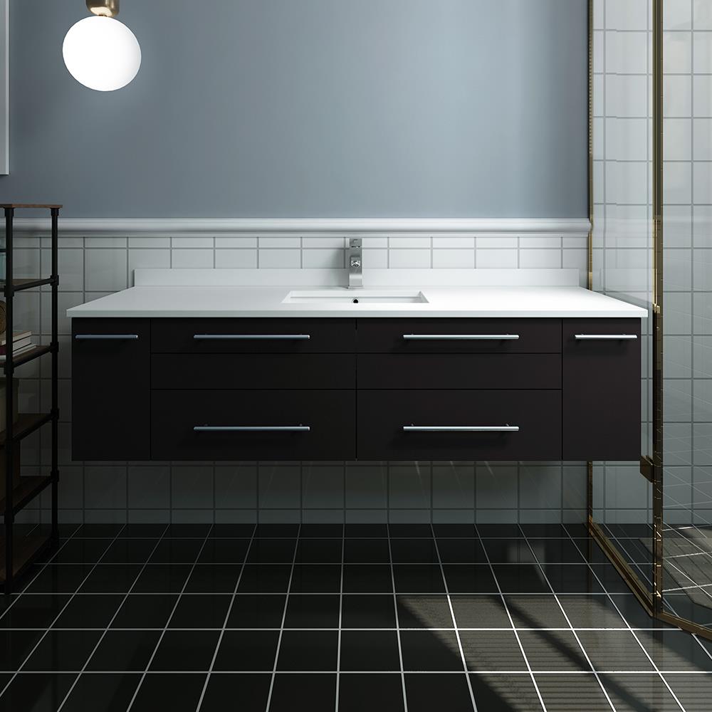 Espresso 60'' Wall-Mount Vanity with Quartz Top and Ceramic Sink