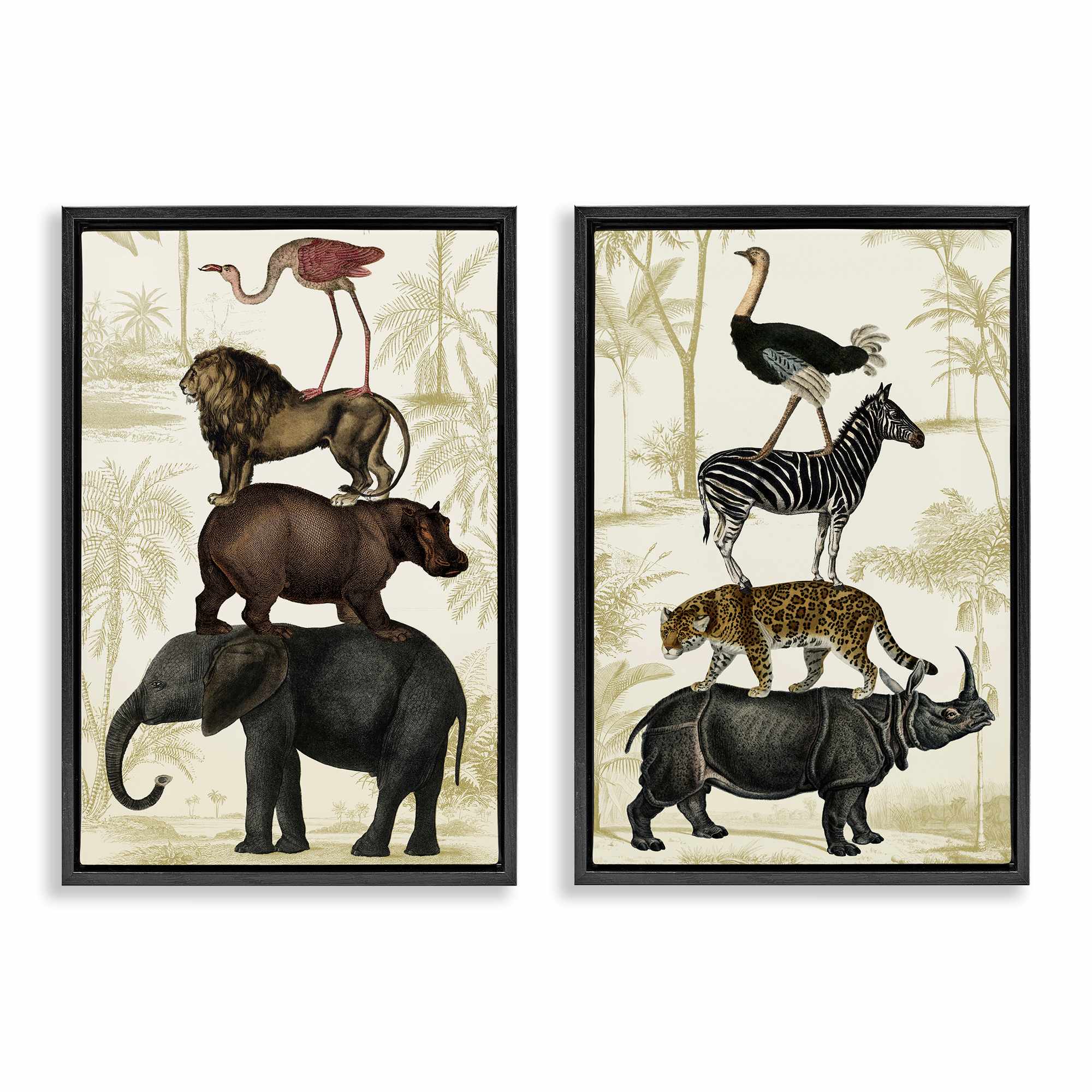 Stupell Industries B2-770-FFB-2PC-16X24 Stacked Safari Animals 2pc Floating Frame Set design by Victoria Barnes