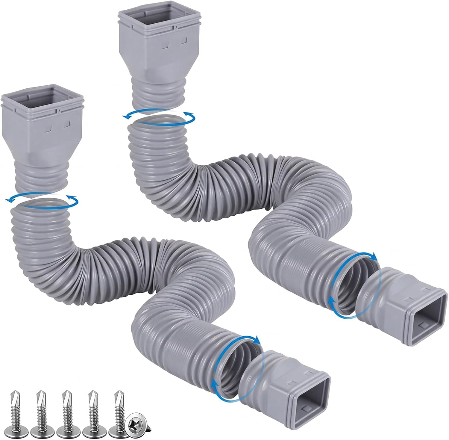 Plusgutter Rain Gutter Downspout Extensions Flexible Drain Downspout Extender Down Spout Drain Extender Gutter Connector Rainwater Drainage Extendable from 21 to 68 Inches 2Pack Gray