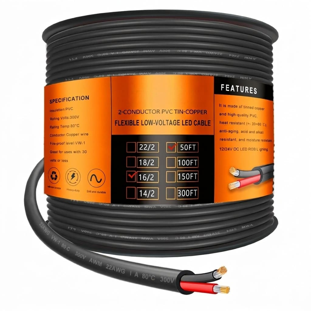 Lukvuzo 16 Gauge 2 Conductor Electrical Wire 50FT Roll Stranded Tinned Copper Low Voltage Flexible Extension Cord for LED Lamps Automotive Boat #LLU0424T49