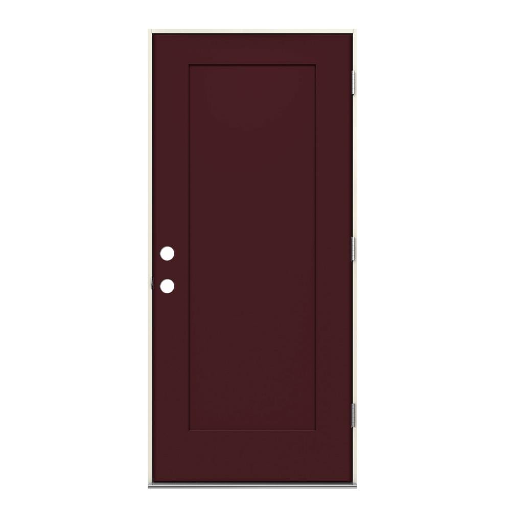 JELD-WEN LOWOLJW229900062 36-in x 80-in x 4-9/16-in Steel No glass Left-hand outswing Currant Painted Prehung Front Door Insulating core