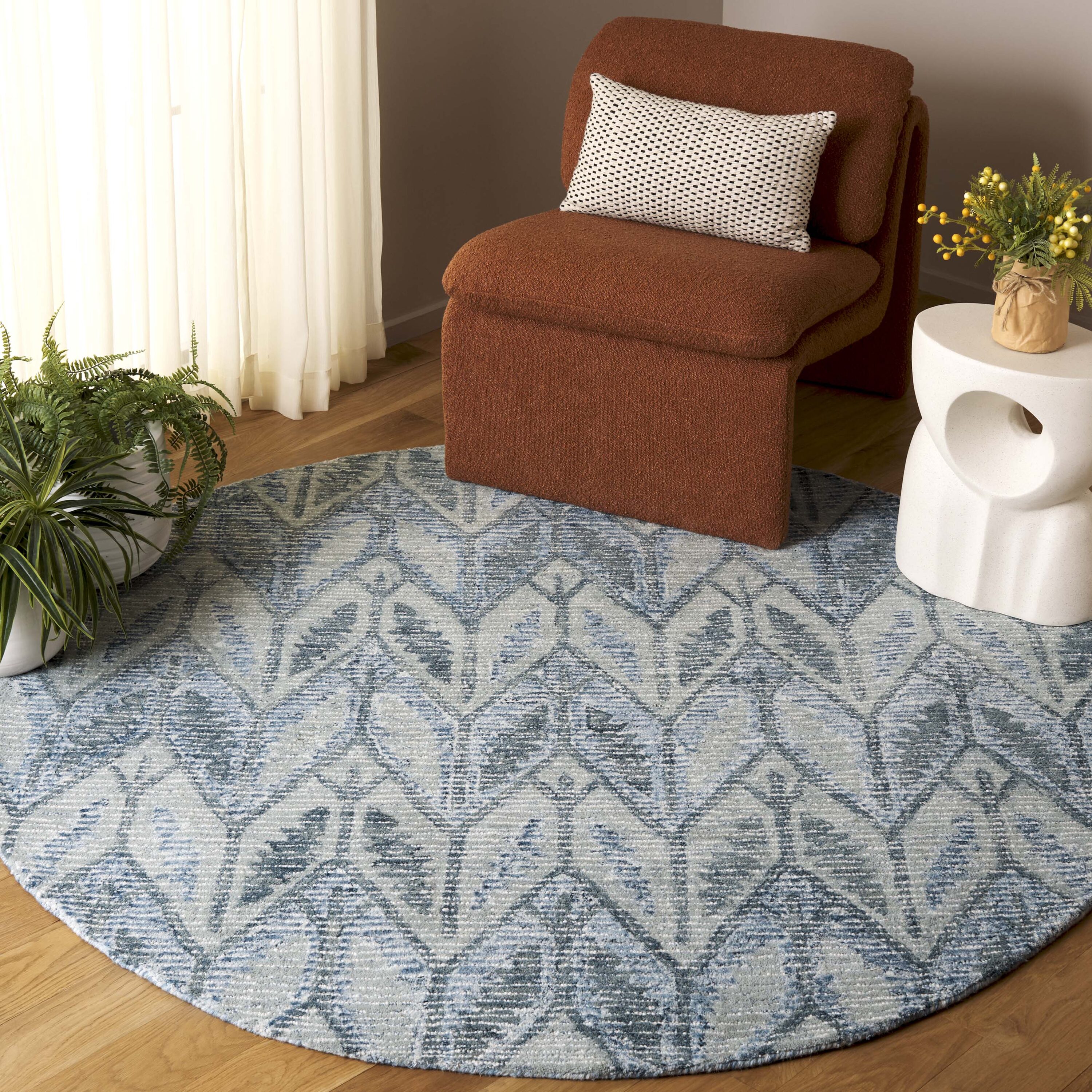  Ebony 909 Light Blue Contemporary 6ft x 6ft Round Rug