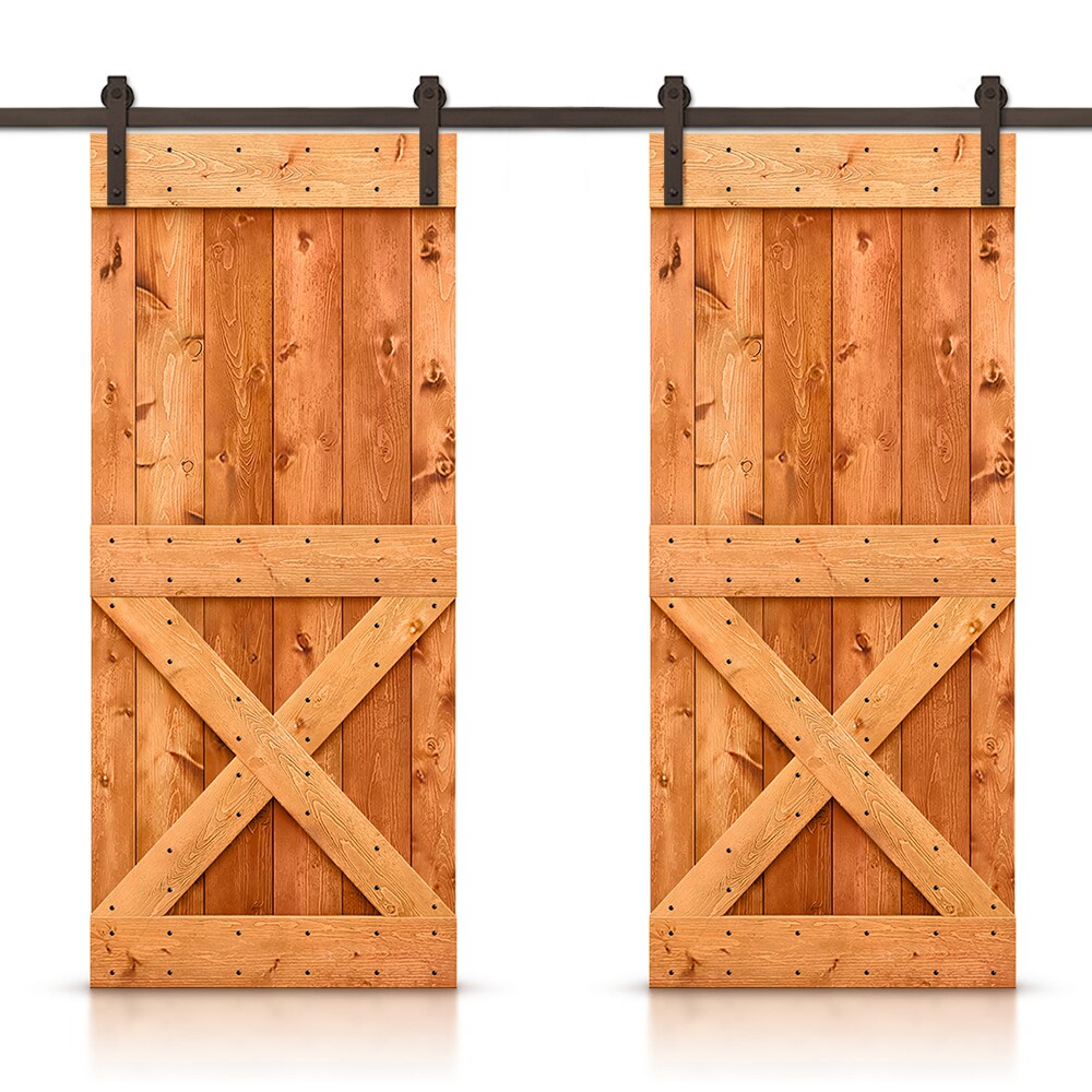 CALHOME CN+(2)S11-AB+011-36R 72-in x 84-in Red walnut Stained Pine Wood Solid core Double Barn Door (Hardware Included)
