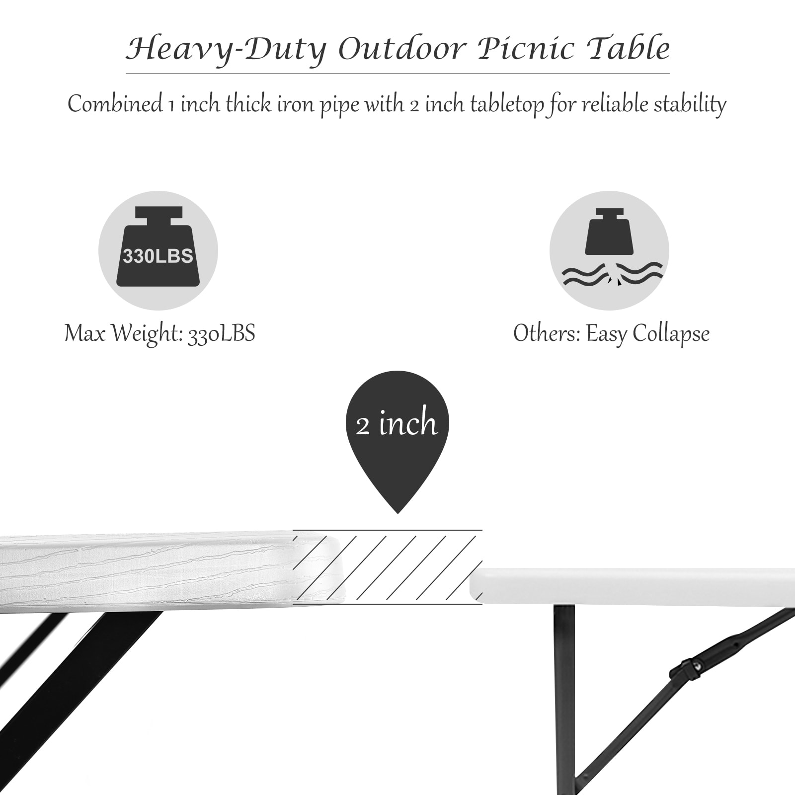 White Steel Frame Outdoor Picnic Table Bench Set