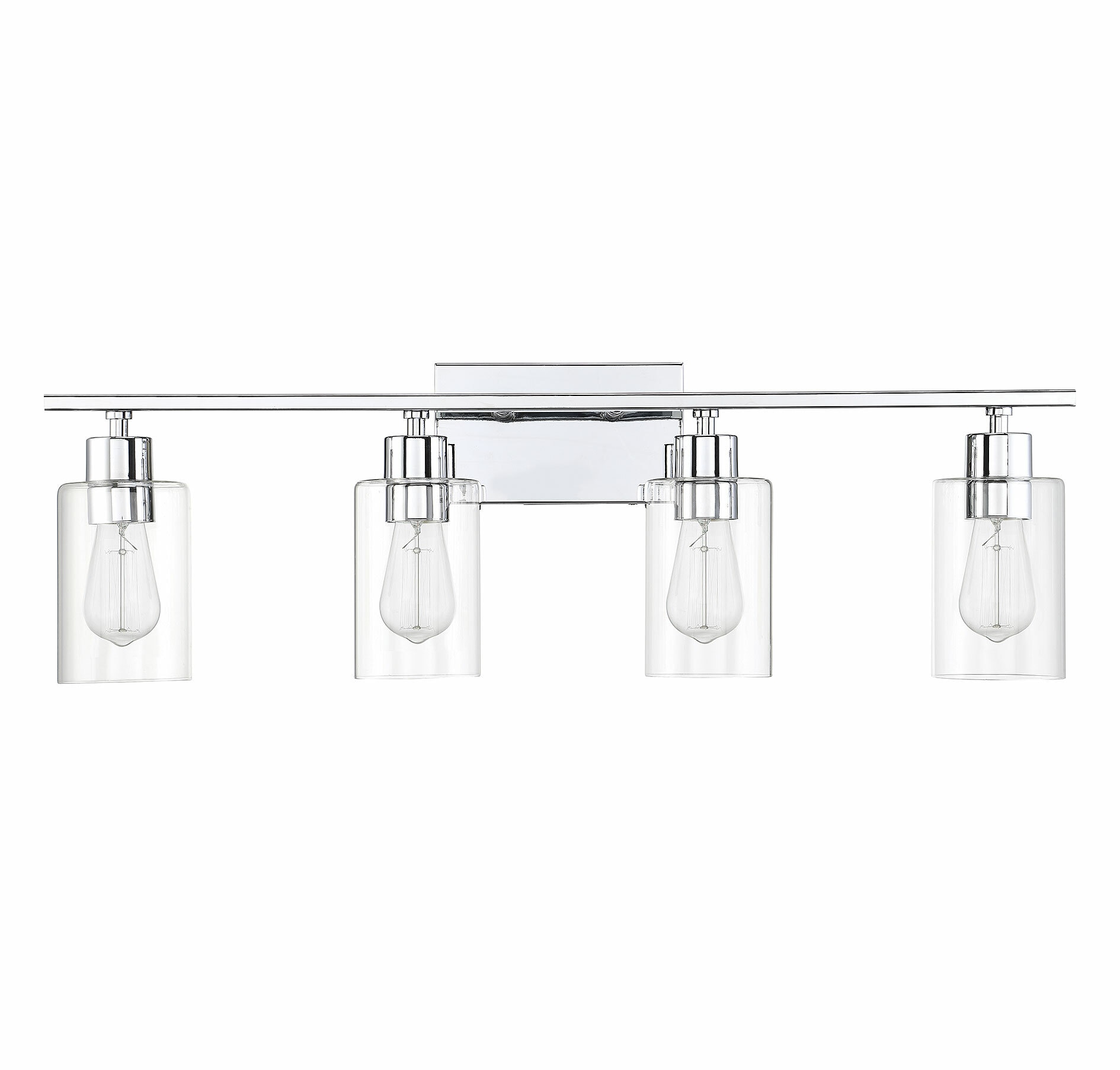 Polished Chrome 4-Light Cylinder Glass Vanity Fixture