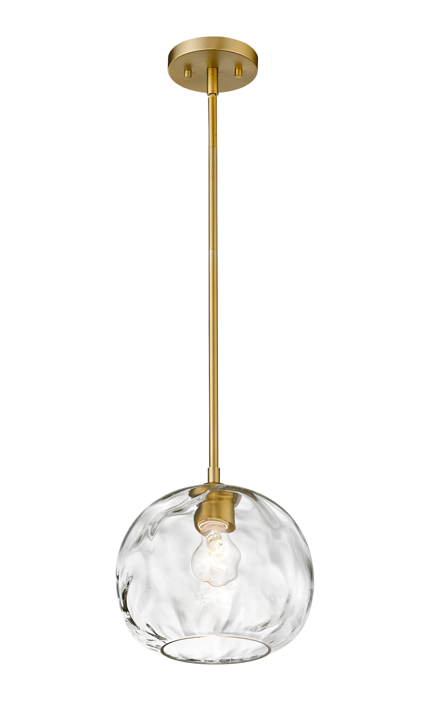 Chloe Olde Brass 10" Clear Water-Textured Glass Pendant