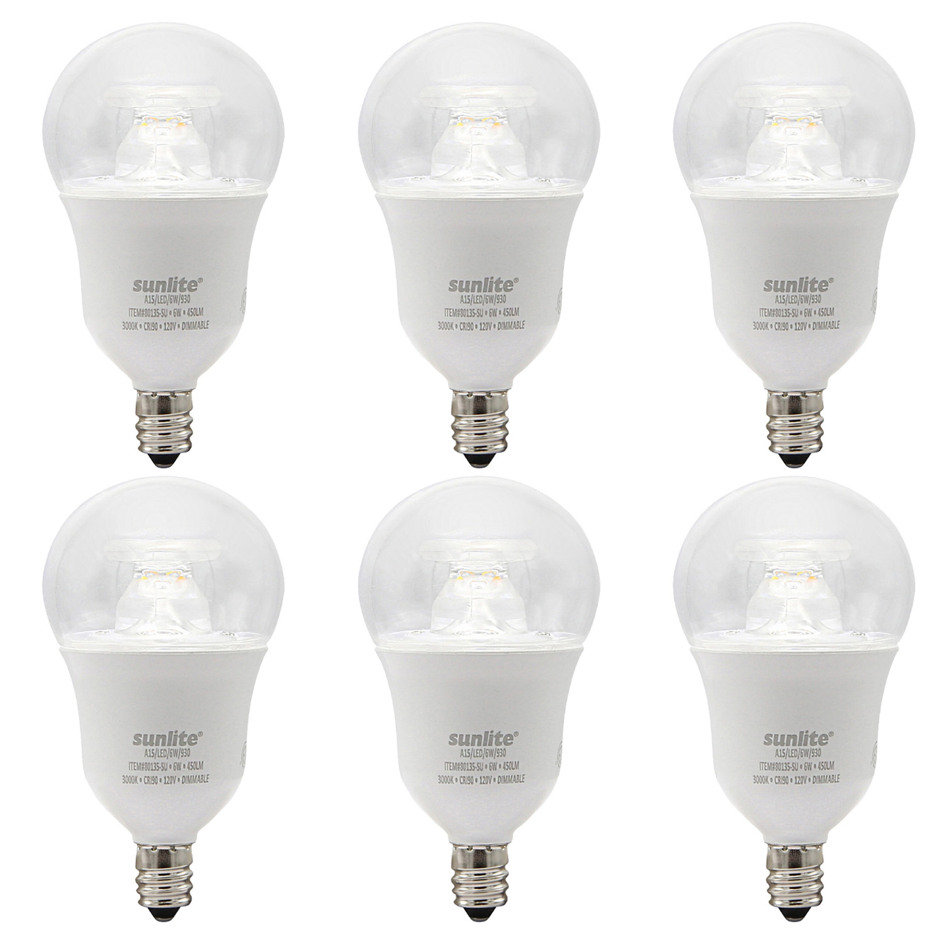 Sunlite LW41699 40 -Watt EQ A15 Warm white Dimmable LED General purpose Light Bulb 6 -Pack