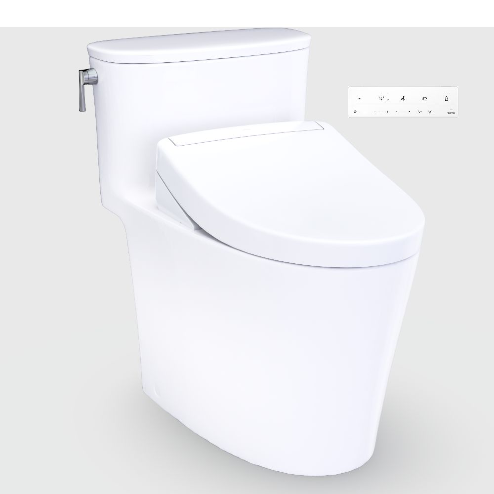 TOTO Aurora Cotton White Elongated Chair height 12-in Rough-In WaterSense 1.0 GPF Soft Close 1-piece Bidet Function Toilet