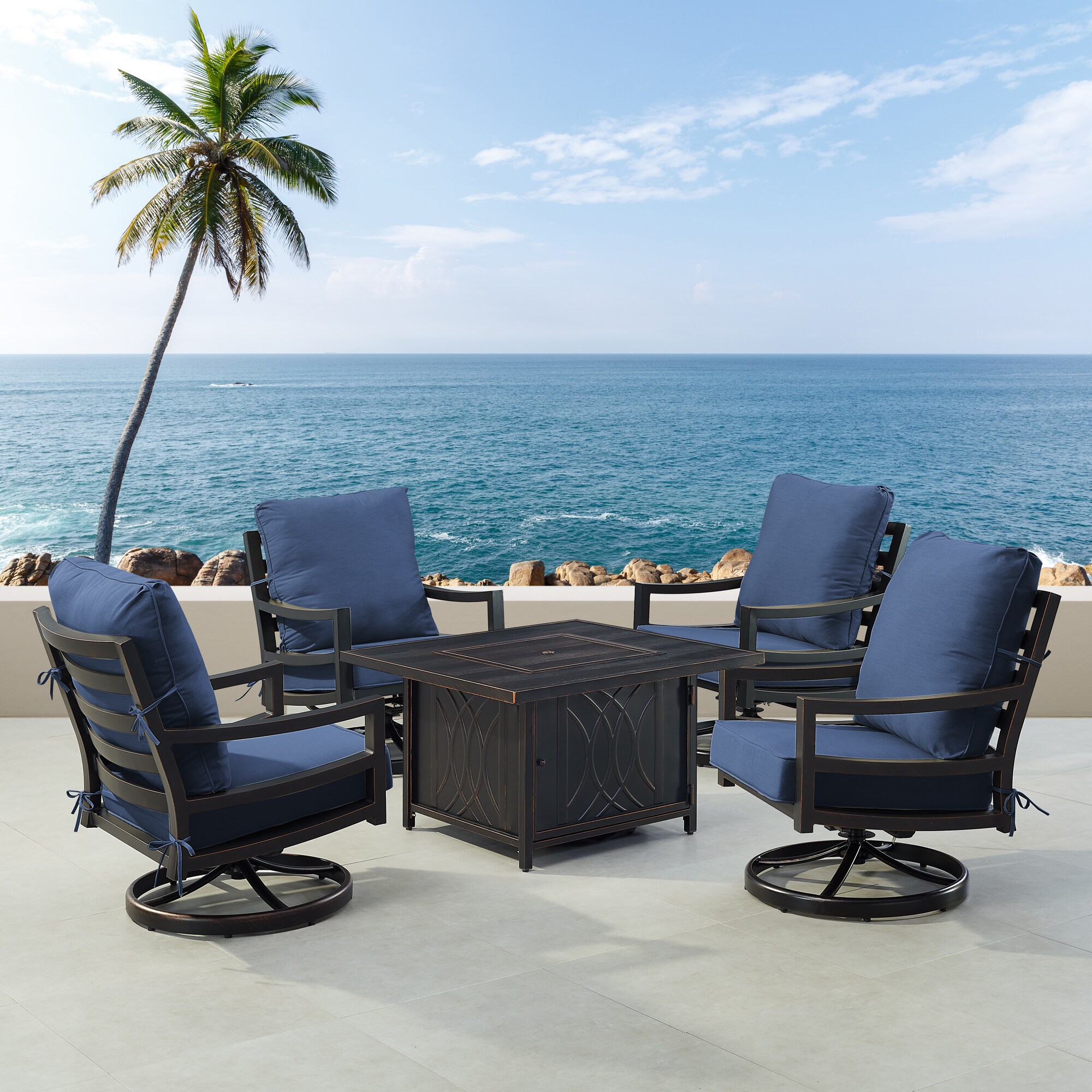 Oakland Living HUDSON4CHCAVEBLCU Patio-Conversation-Sets - View #3