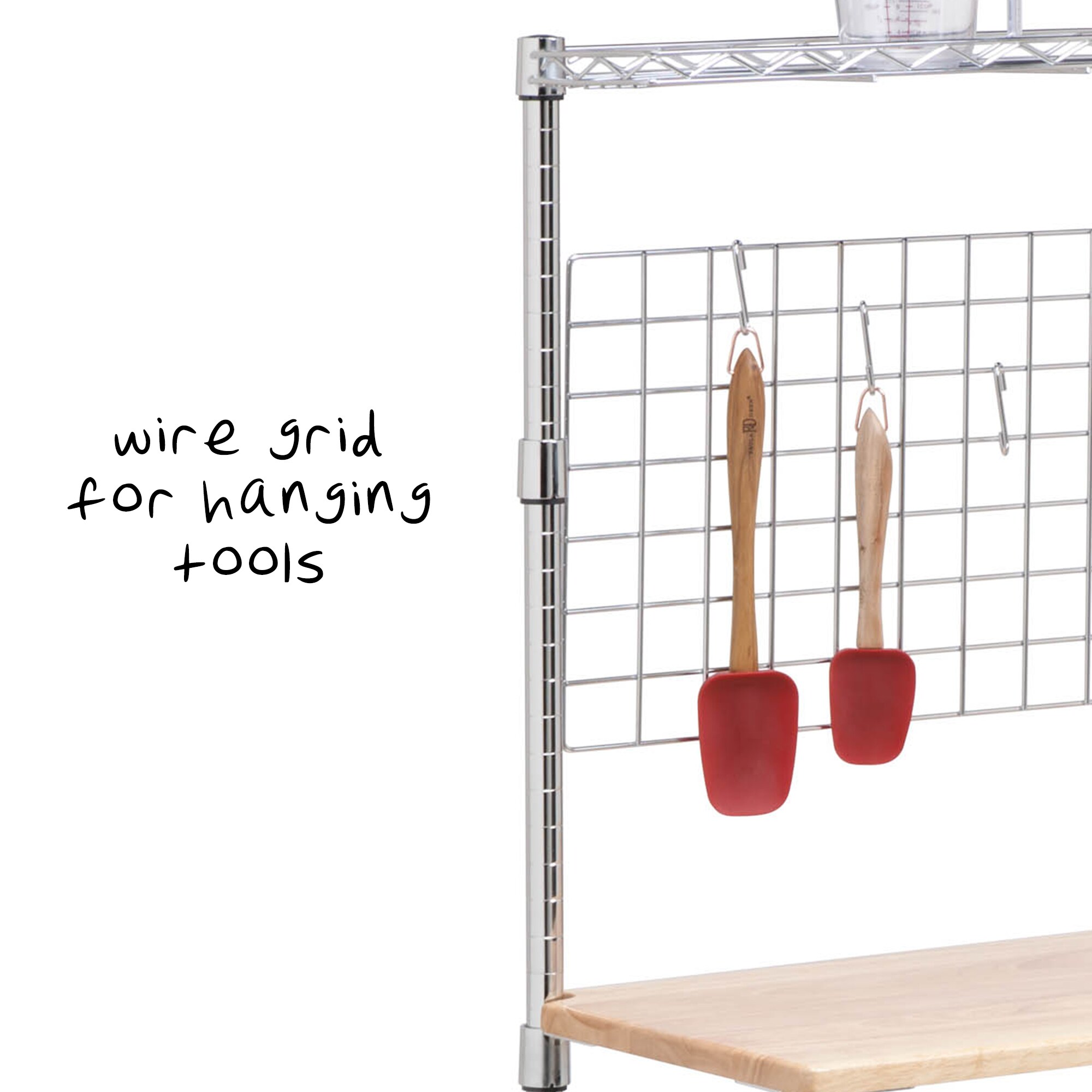 Adjustable Gray Steel Kitchen Rack with Wire Grid Shelves