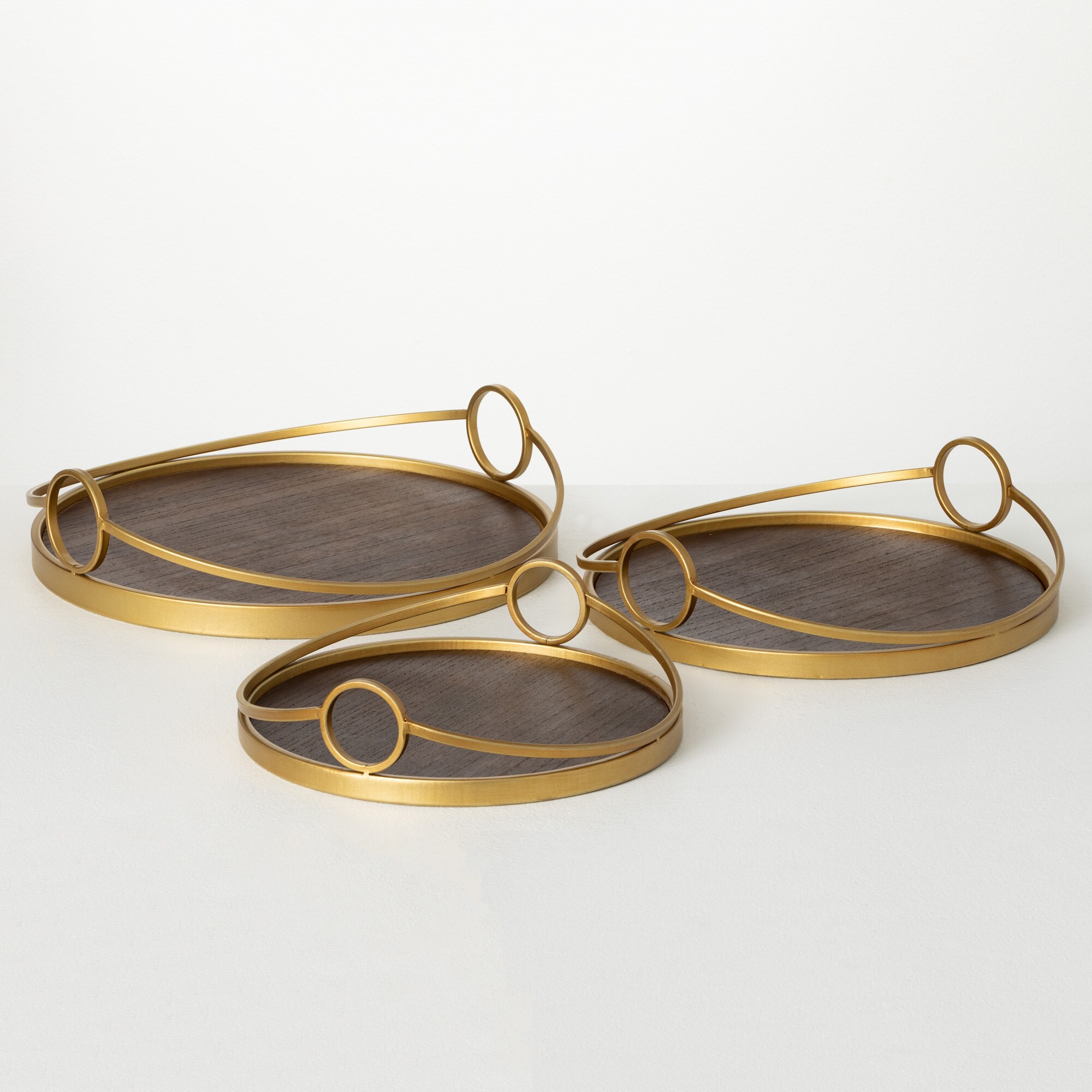 Sullivans MET2176 3 -Pack Brown Wood/Metal Modern Decorative tray