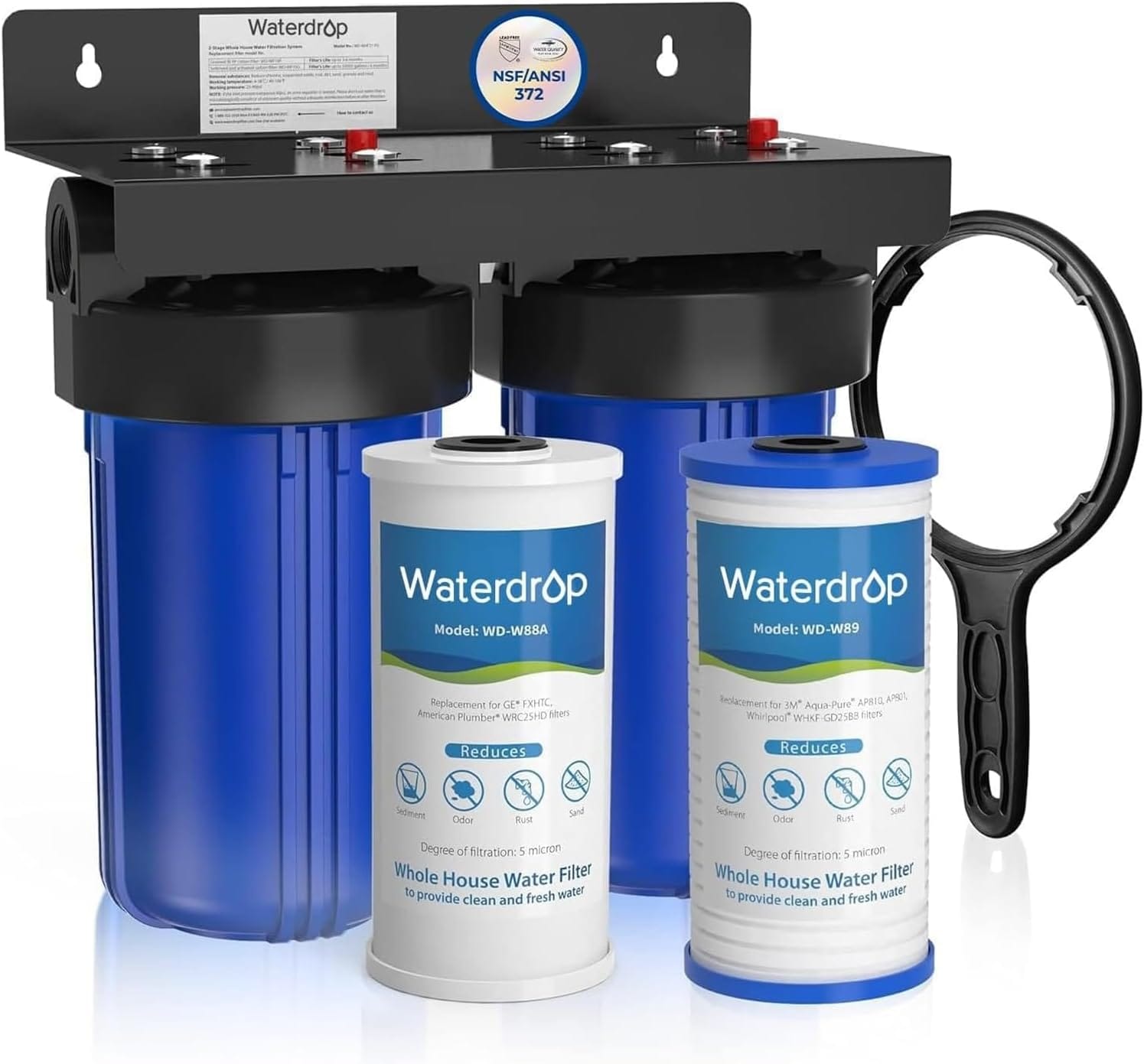 Waterdrop WHF21-FG Iron Manganese and Carbon Filter Whole House Water Filter System Five-Stage 15-GPM 0.01 Micron